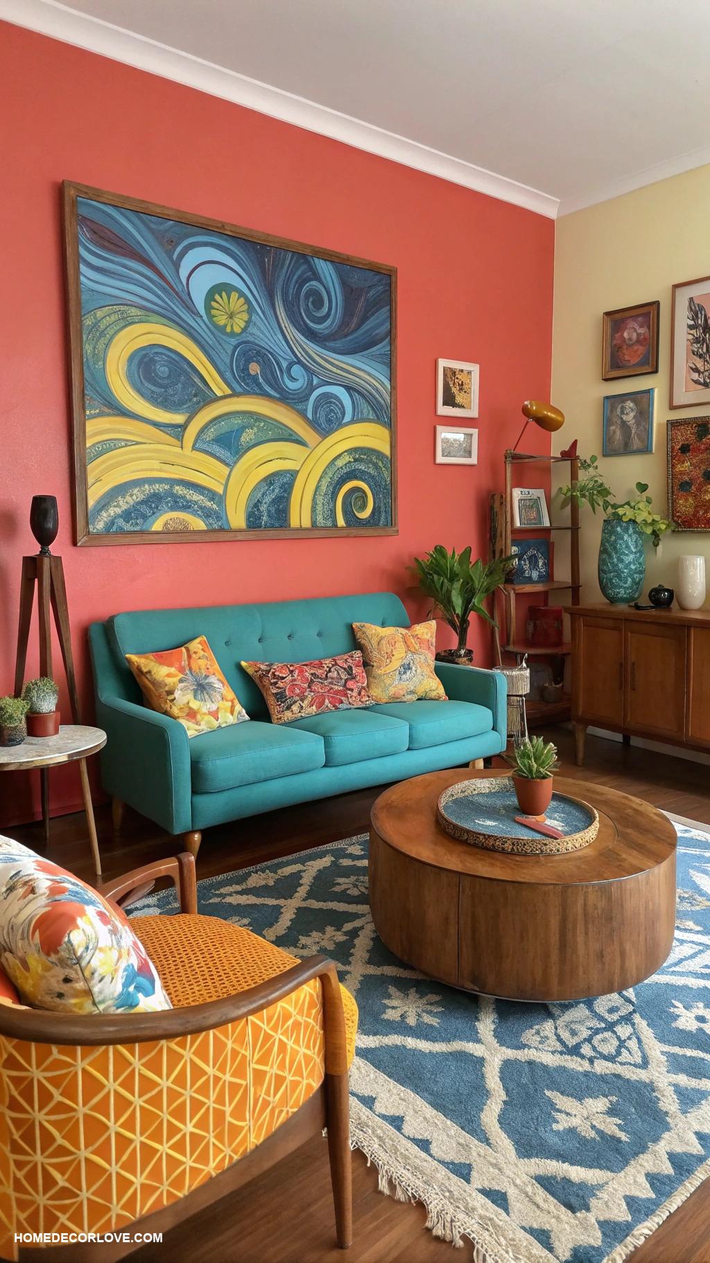 eclectic living room Bold accent wall with vibrant color