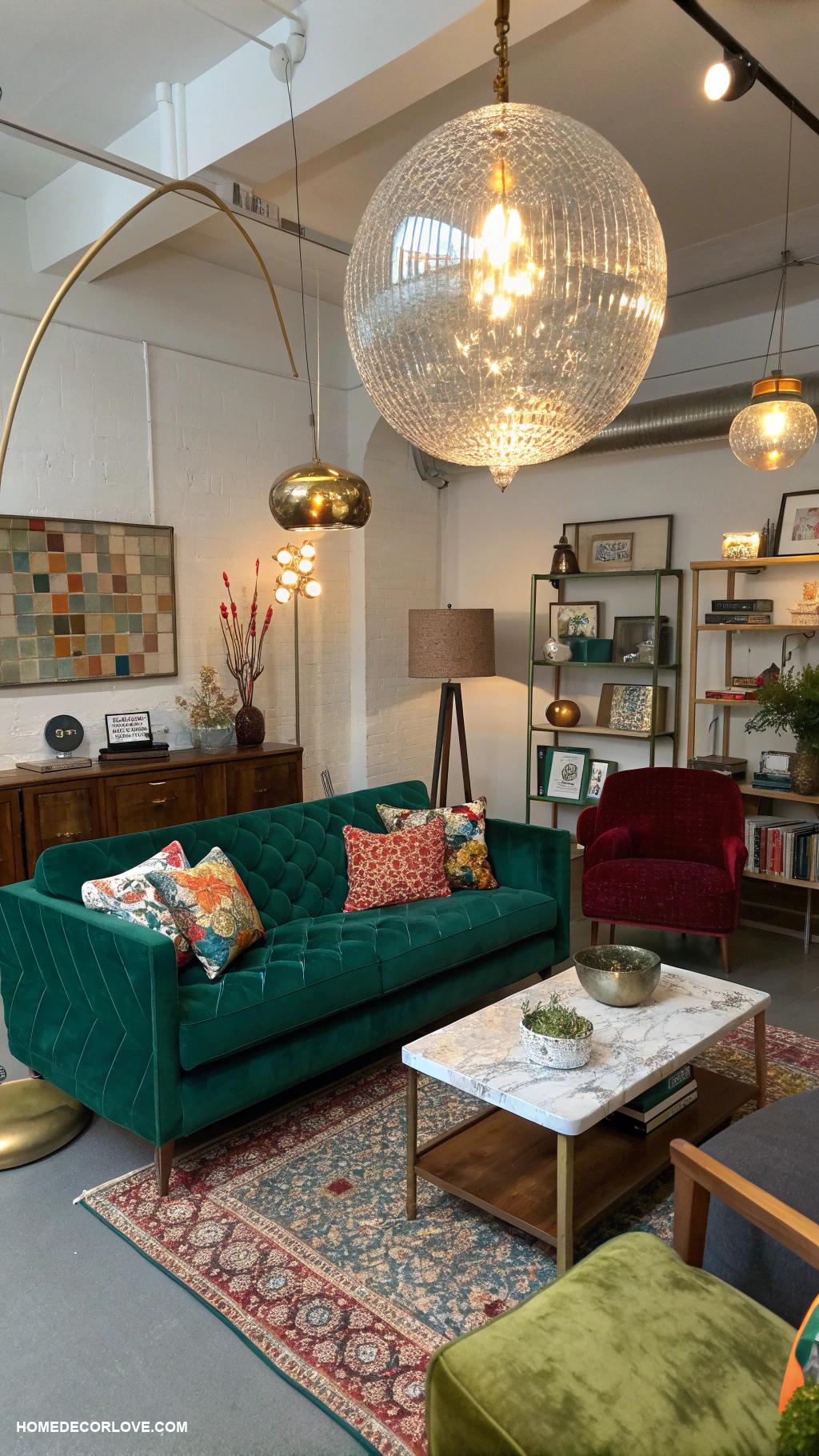 eclectic living room Unique lighting fixtures as statement pieces