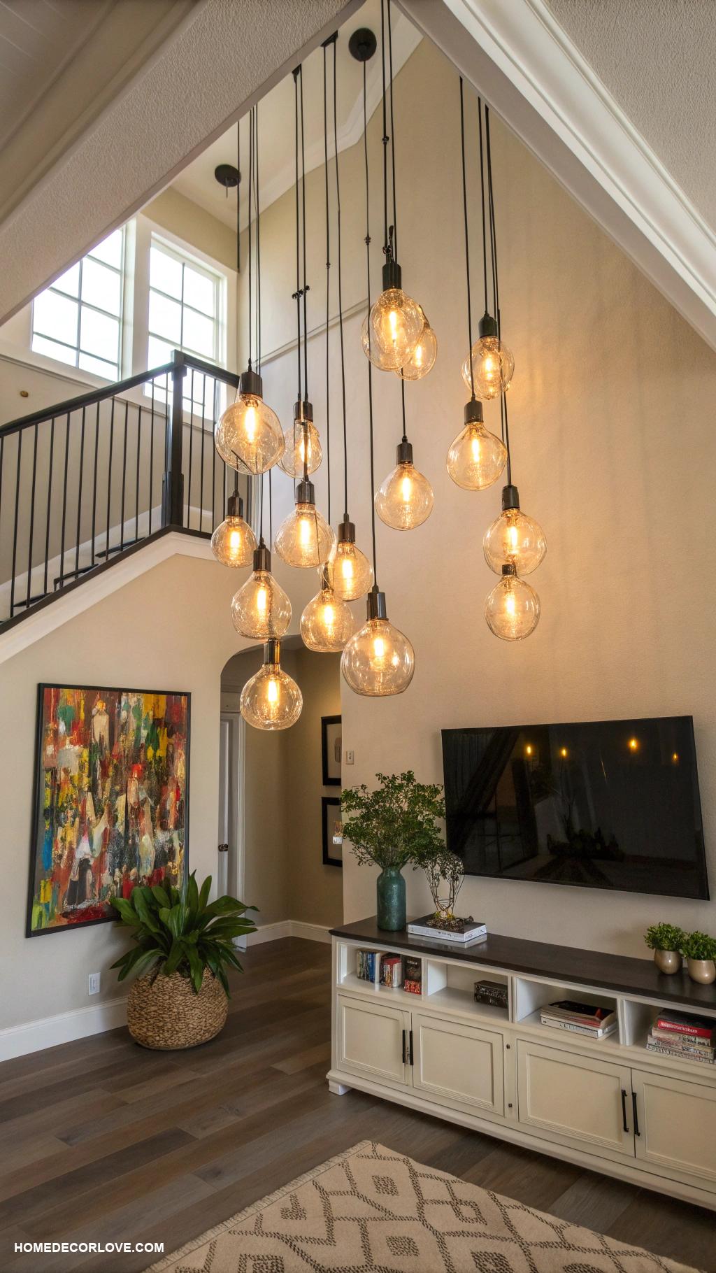 entryway lighting ideas Clustered hanging bulbs for a casual look
