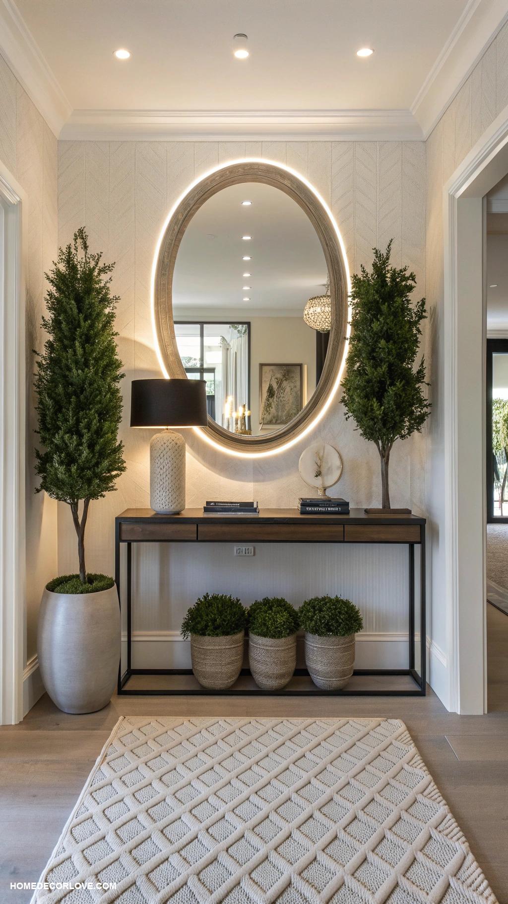 entryway lighting ideas Mirror with backlighting for stylish reflection