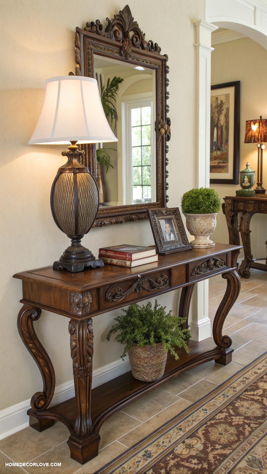entryway table ideas Classic entry table with a lamp