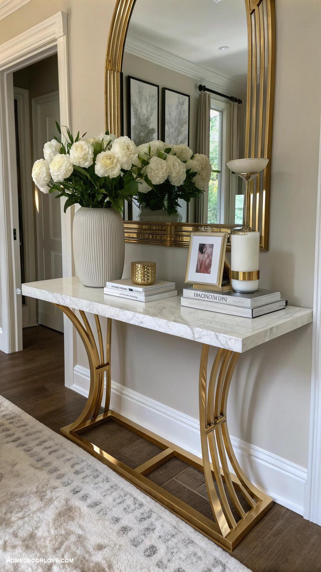 entryway table ideas Marble top table with gold legs