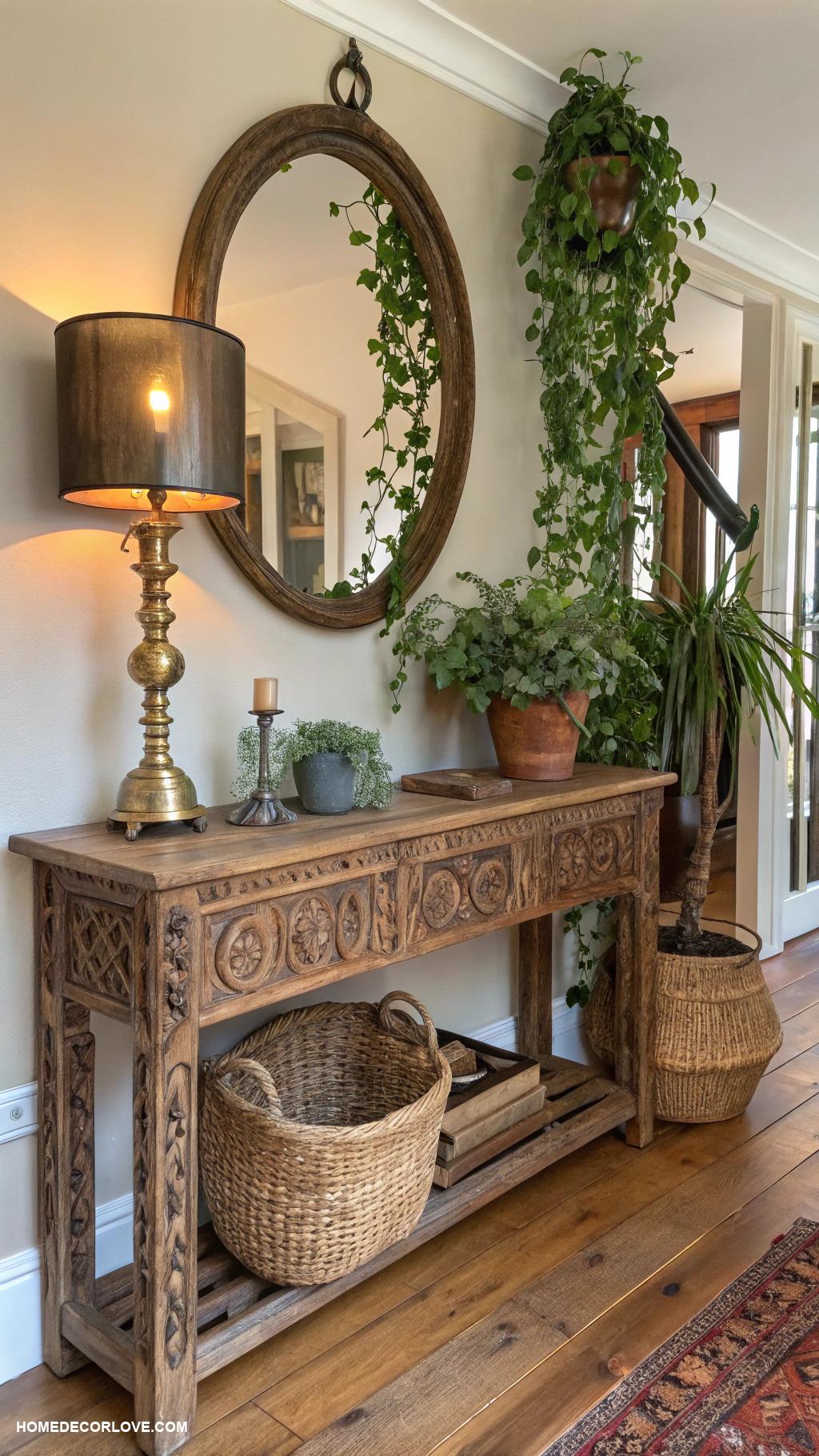 entryway table ideas Vintage console table with decorative accents