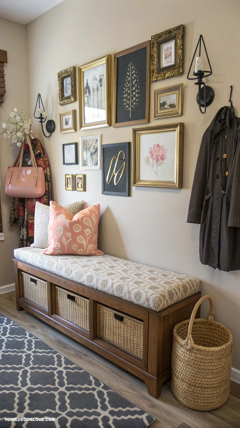 entryway wall decor ideas Entryway bench with under storage