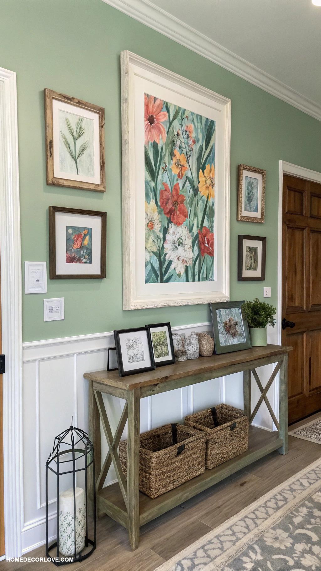 entryway wall decor ideas Framed artwork for a personal touch