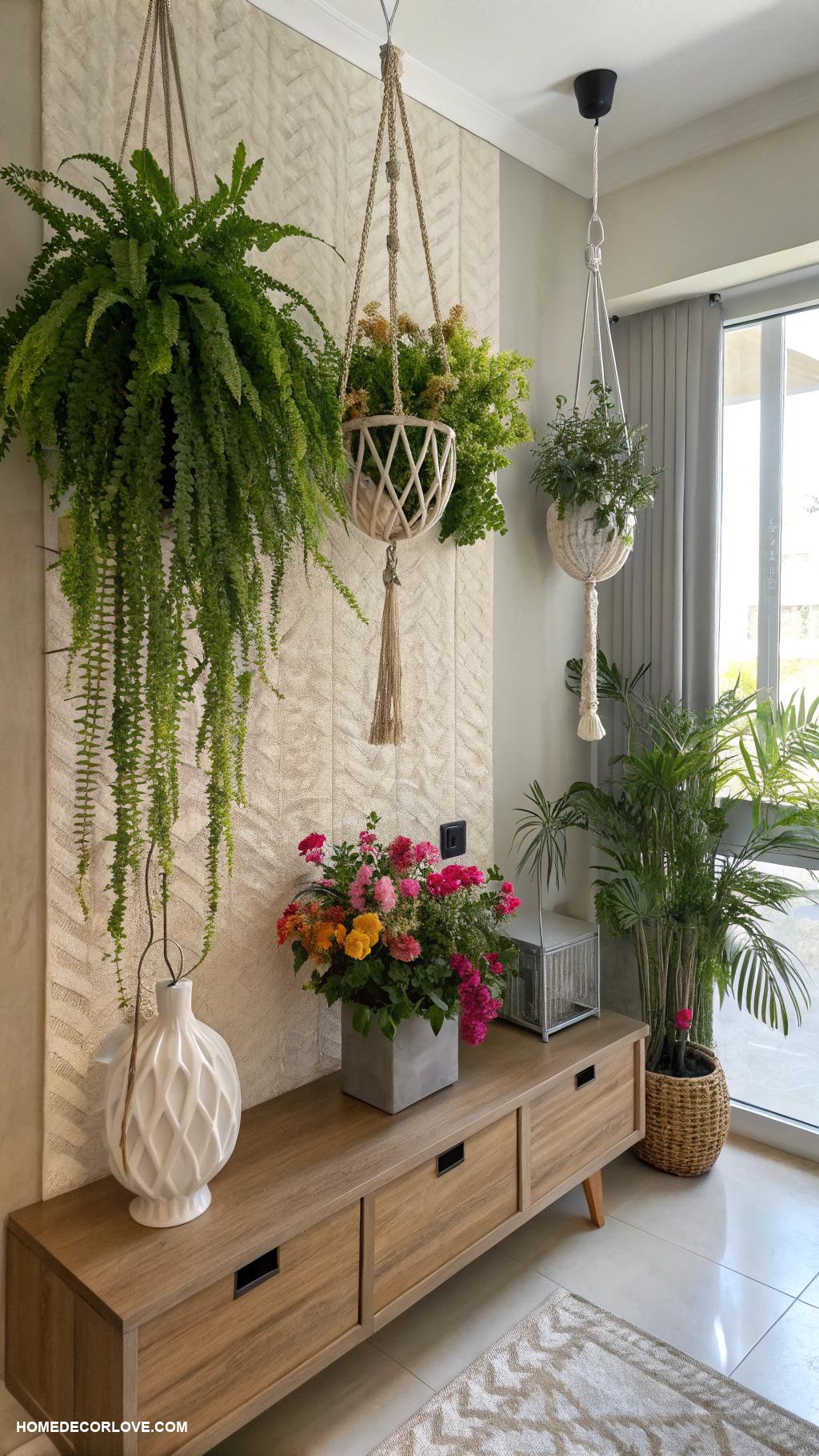 entryway wall decor ideas Hanging plants for a fresh touch