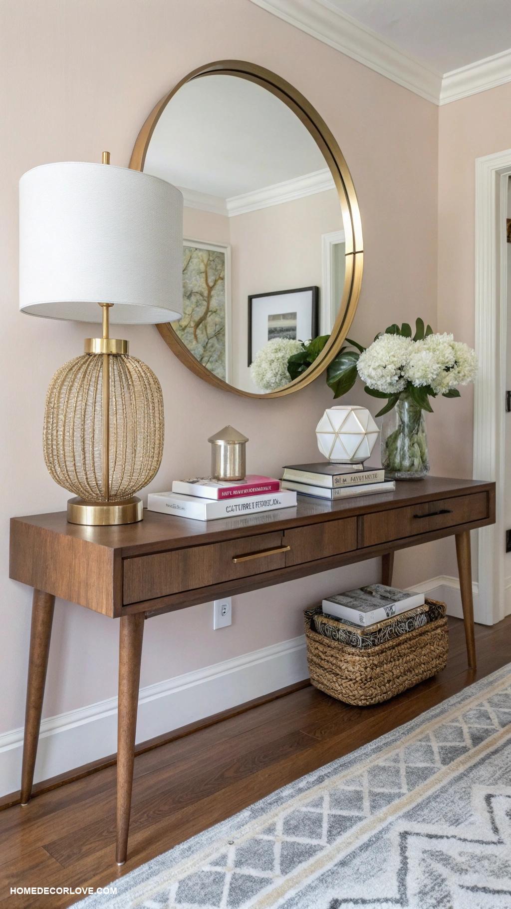 entryway wall decor ideas Stylish console table with decor