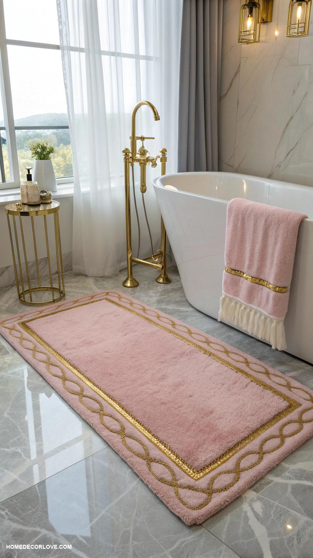 gold and pink bathroom ideas Pink bath mat with gold trim