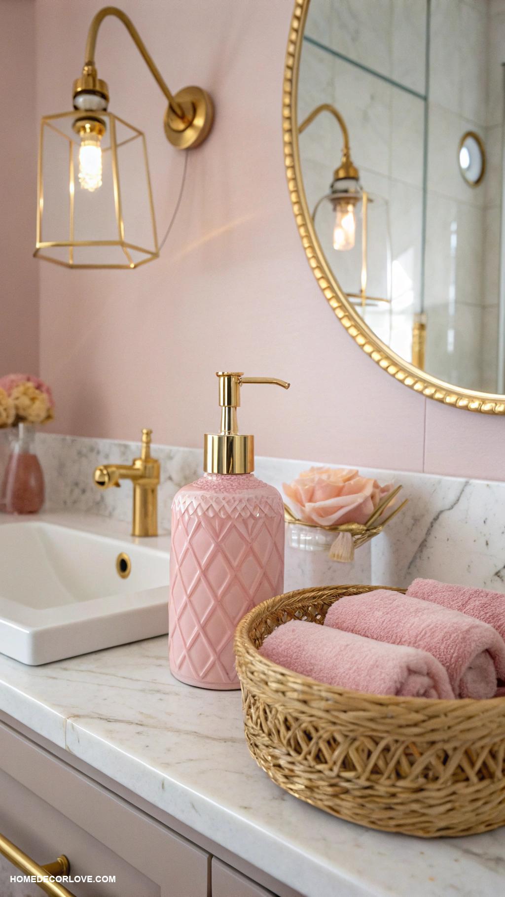 gold and pink bathroom ideas Pink soap dispenser with gold details