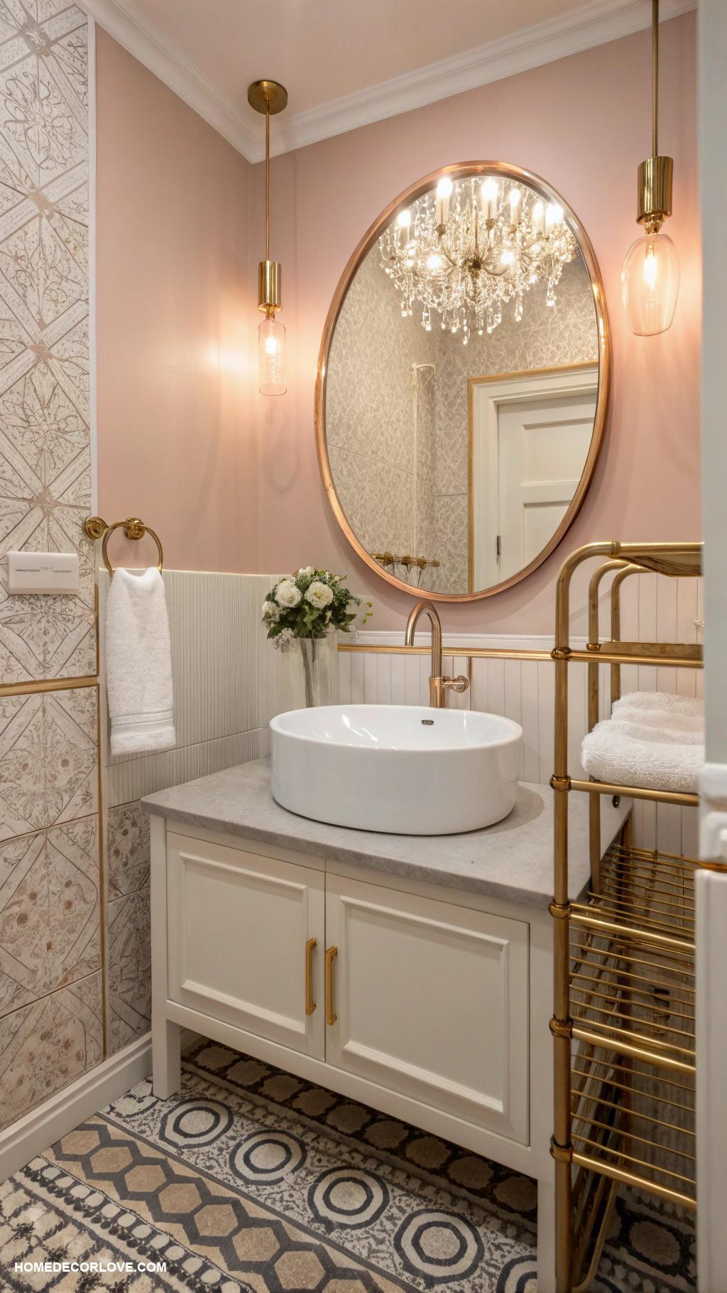 gold and pink bathroom ideas Rose gold faucet with white sink
