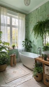 green bathroom ideas Add indoor plants for natural air purification