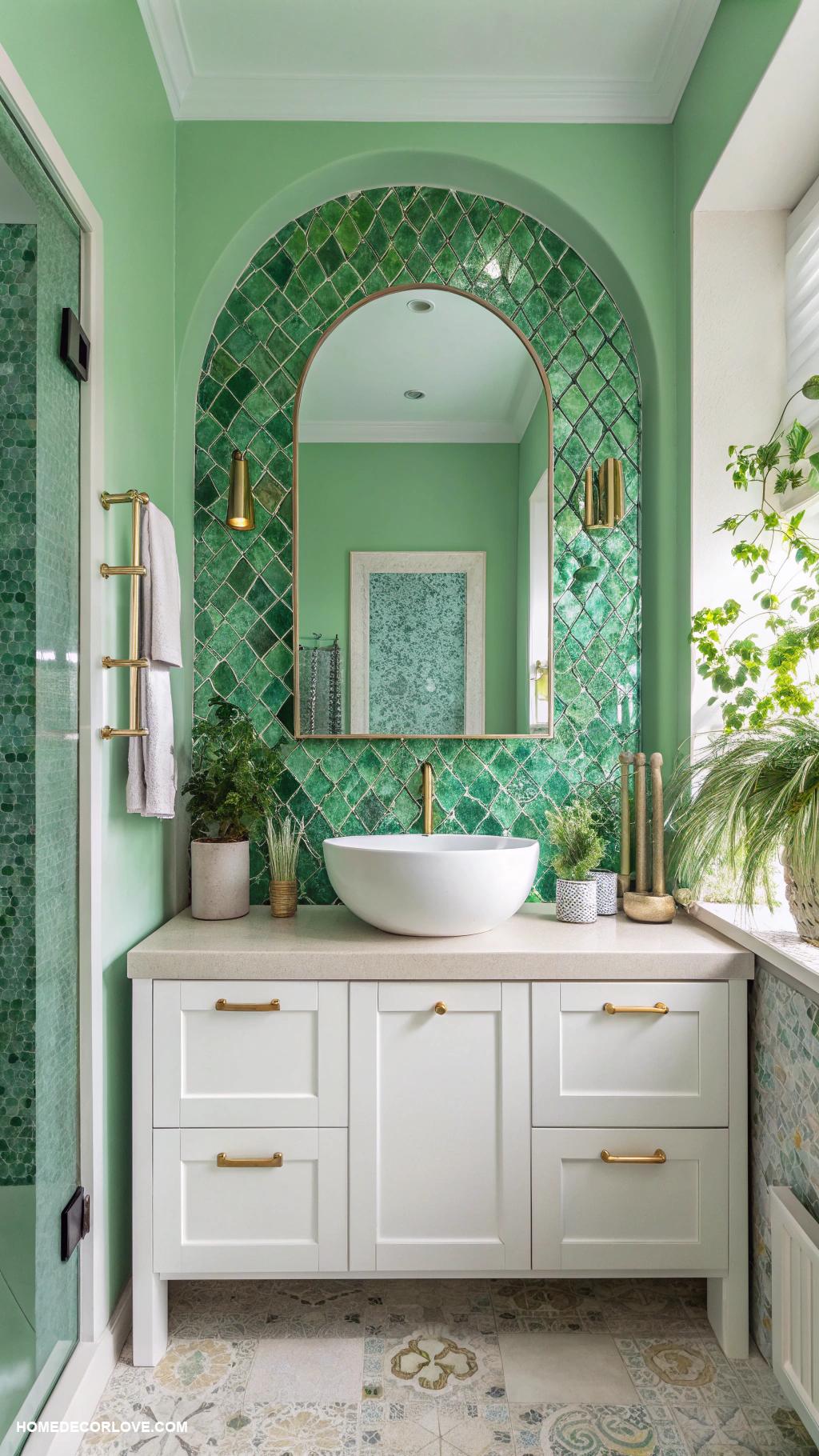 green bathroom ideas Choose recycled glass tiles for backsplash