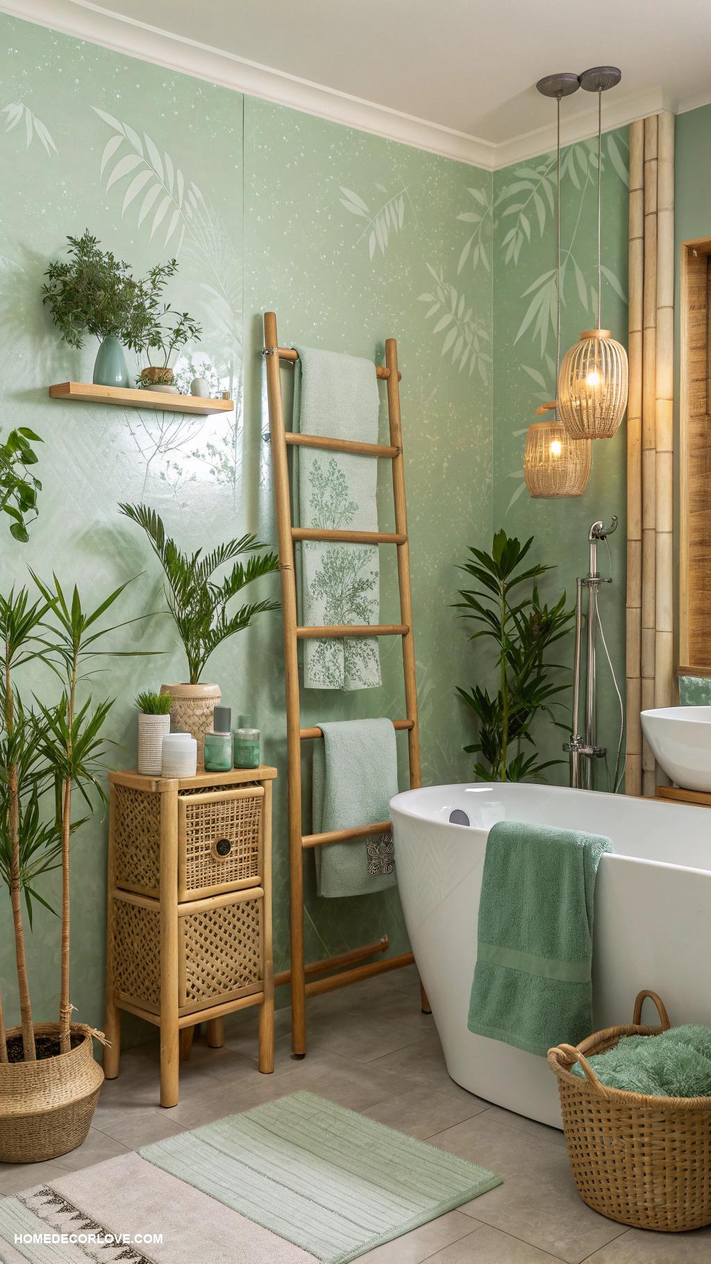 green bathroom ideas Incorporate bamboo accessories and fixtures