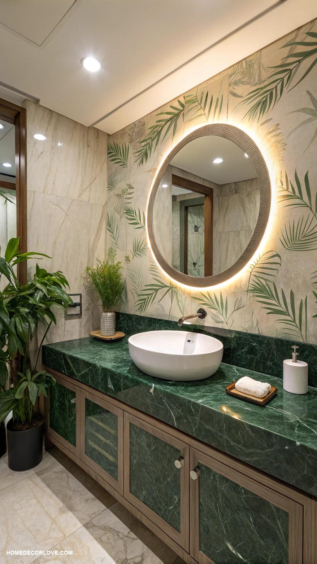 green bathroom ideas Select natural stone countertops for durability
