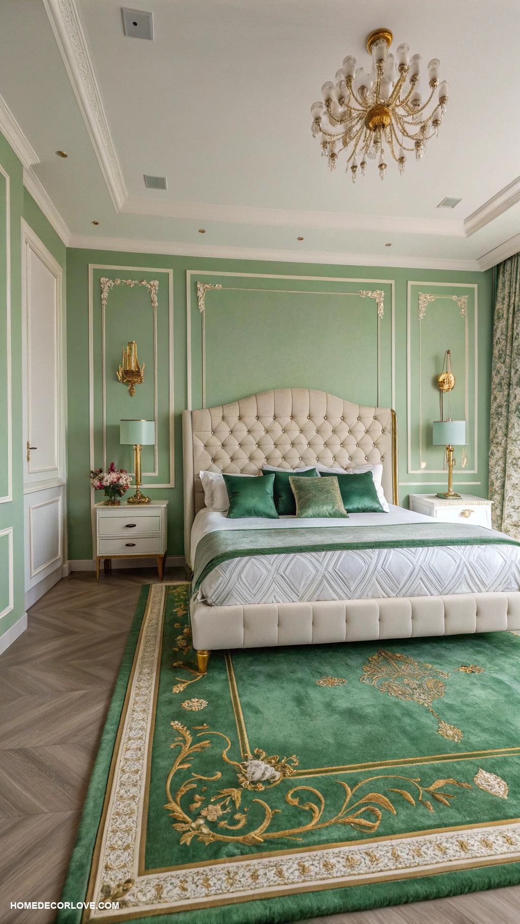 green bedroom ideas Green area rug to define the space