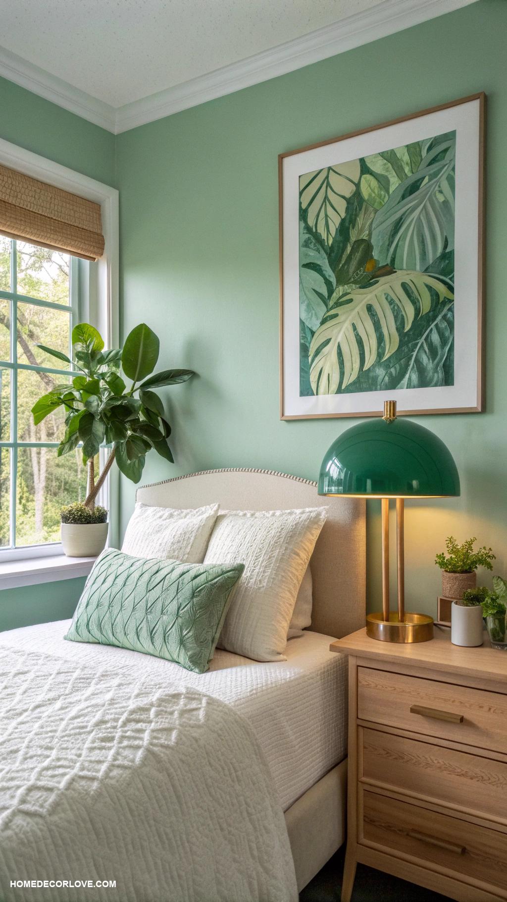 green bedroom ideas Green bedside lamp for gentle illumination
