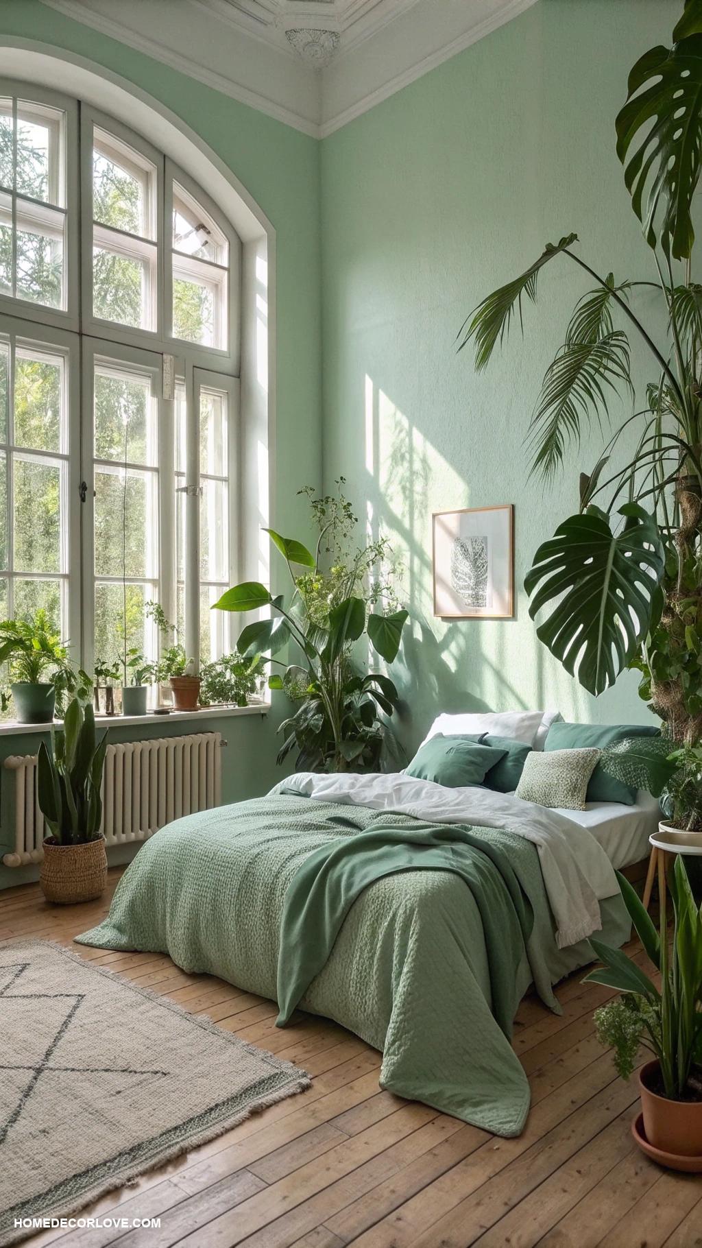 green bedroom ideas Lush indoor plants for added greenery