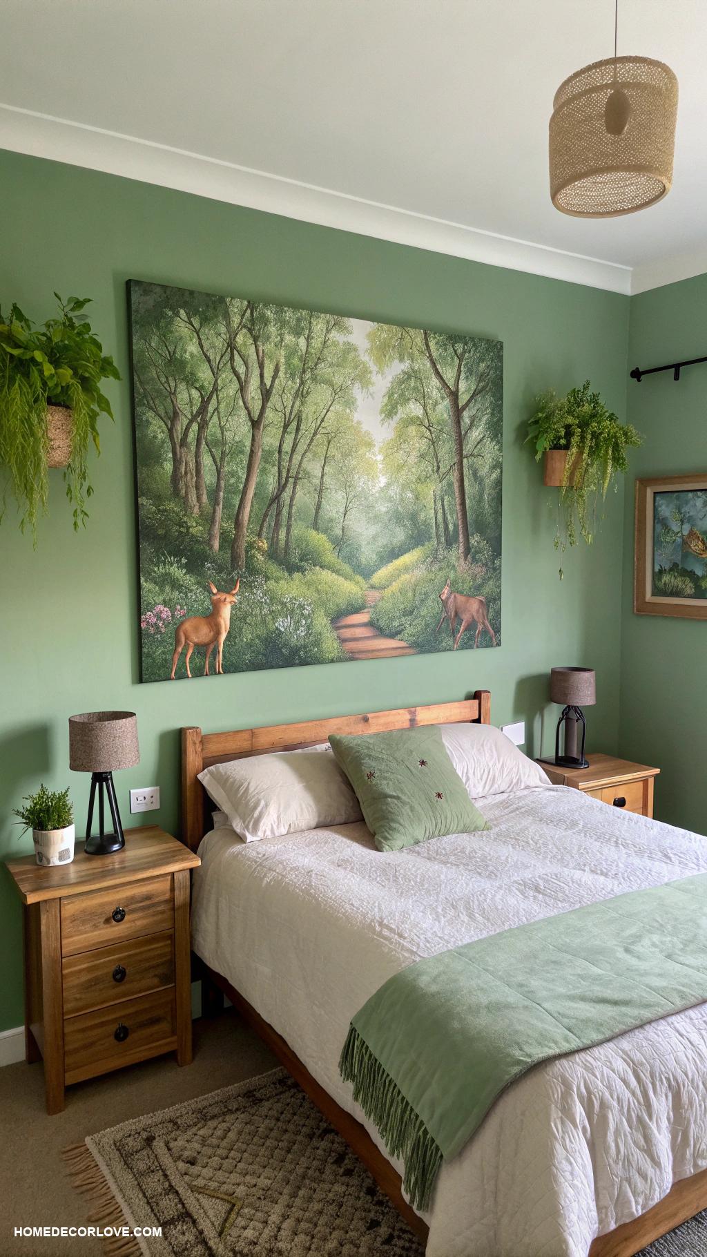 green bedroom ideas Nature themed artwork for an organic touch