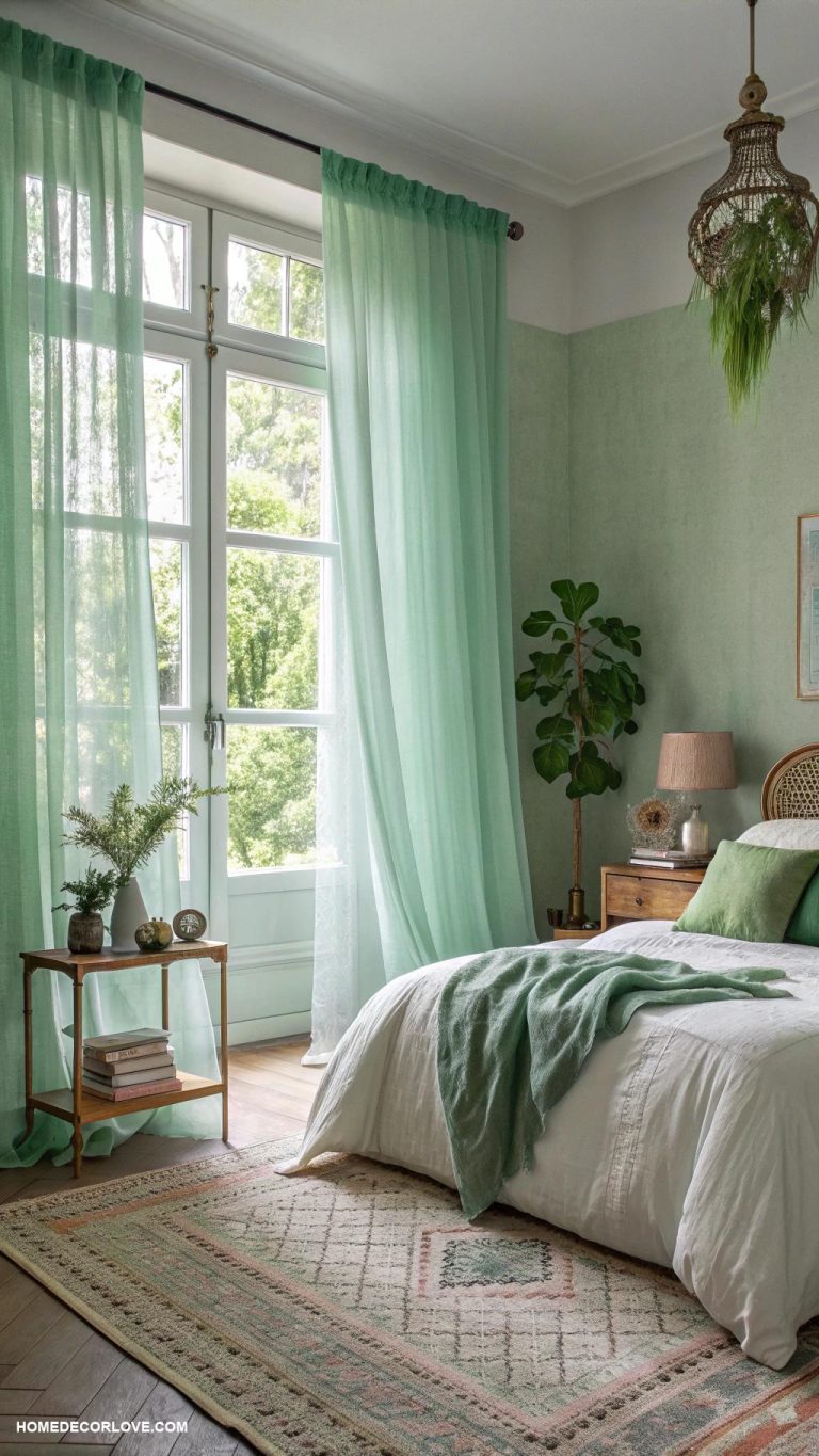 green bedroom ideas Sheer green curtains for natural light