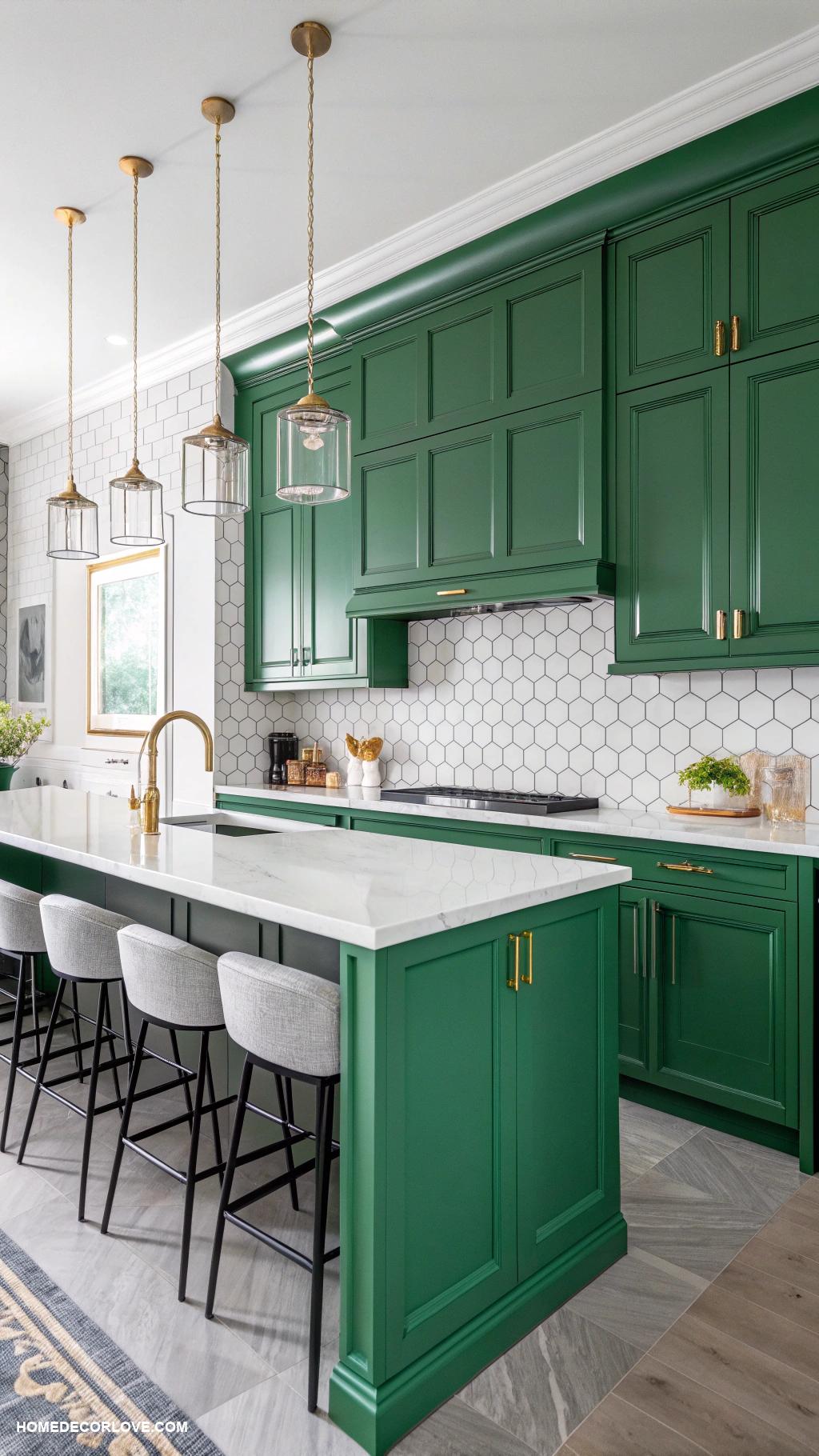 green kitchen cabinets Bold emerald green for a modern touch