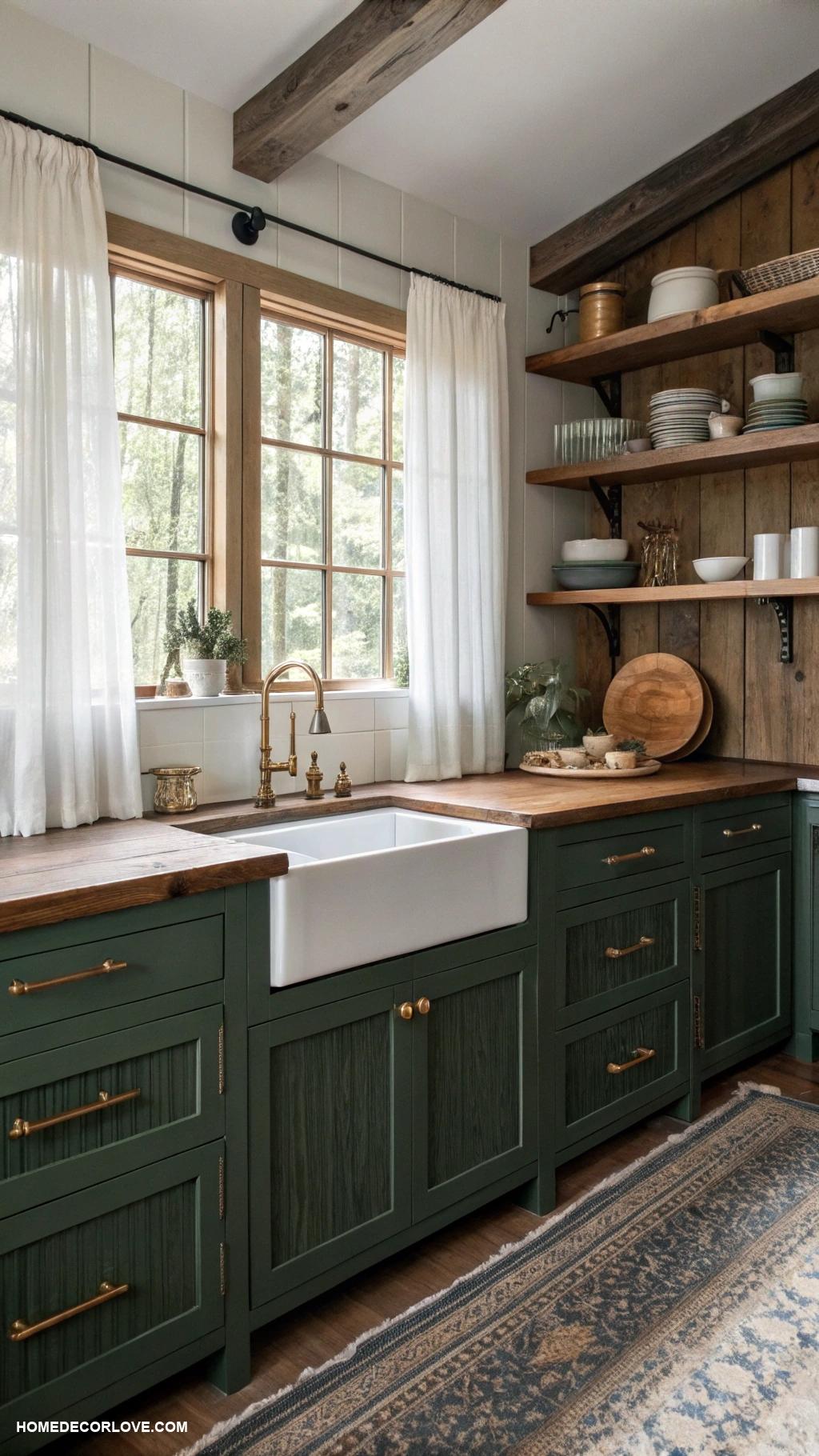green kitchen cabinets Deep forest green for a rustic feel