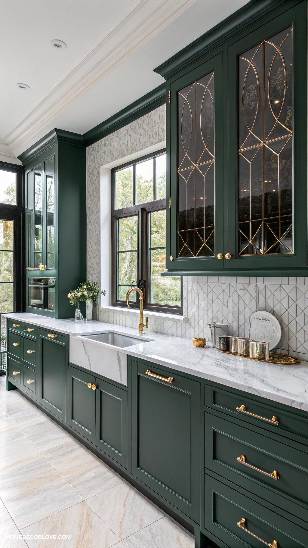 green kitchen cabinets Dramatic dark green for luxurious feel