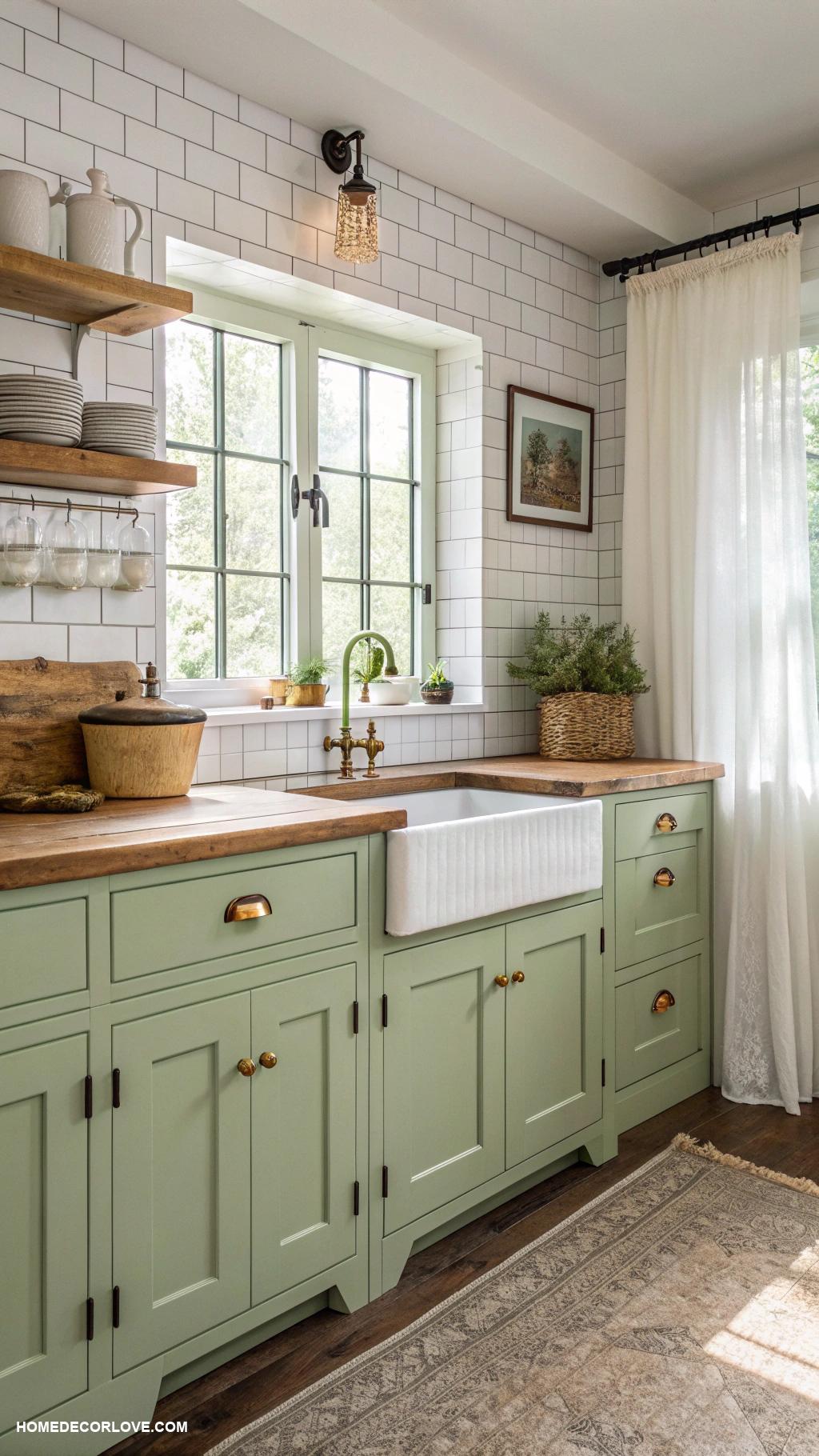 green kitchen cabinets Light avocado green for a vintage charm