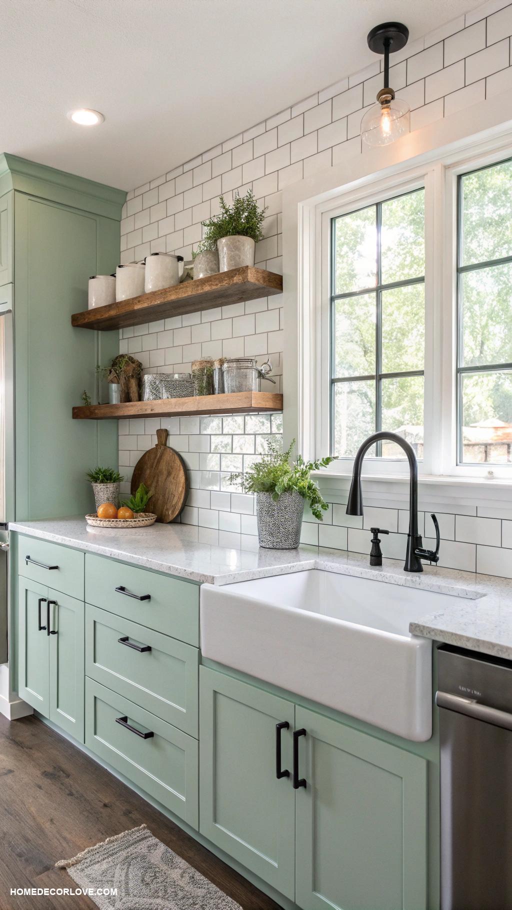 green kitchen cabinets Mint green shaker style cabinets for freshness