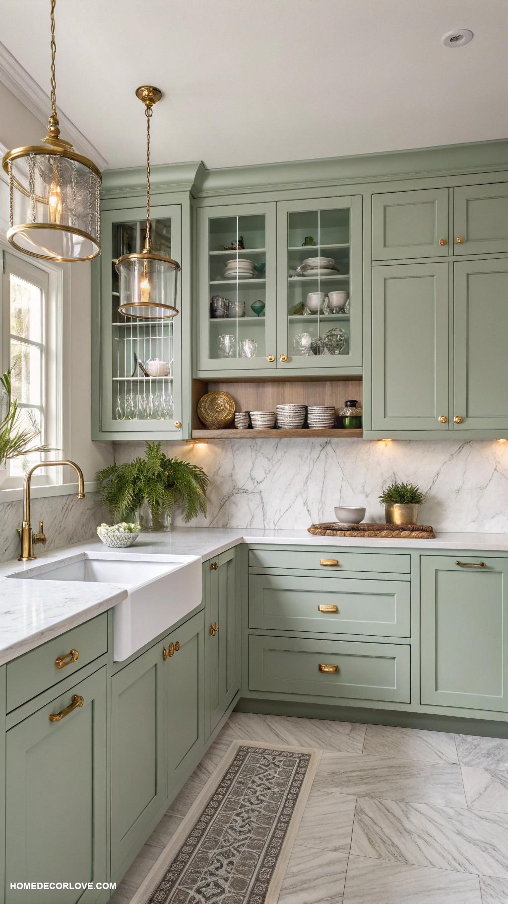green kitchen cabinets Soft sage green cabinets for a calming vibe