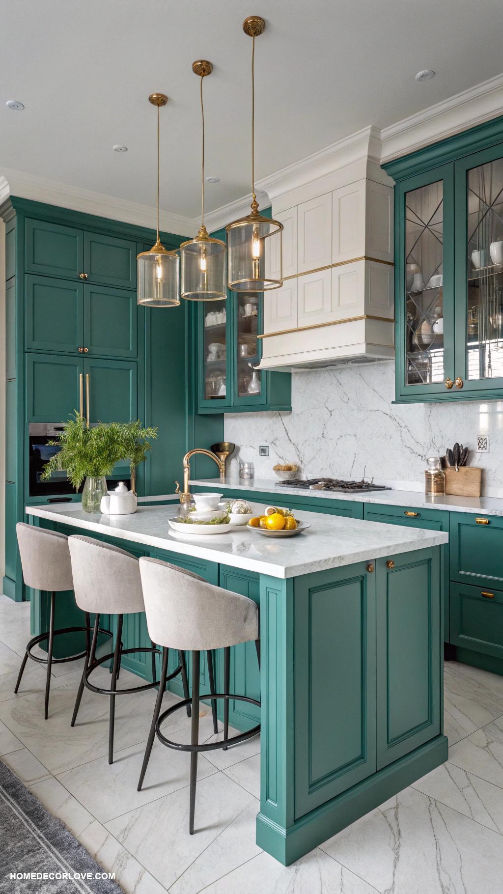 green kitchen cabinets Teal green cabinets for a trendy statement