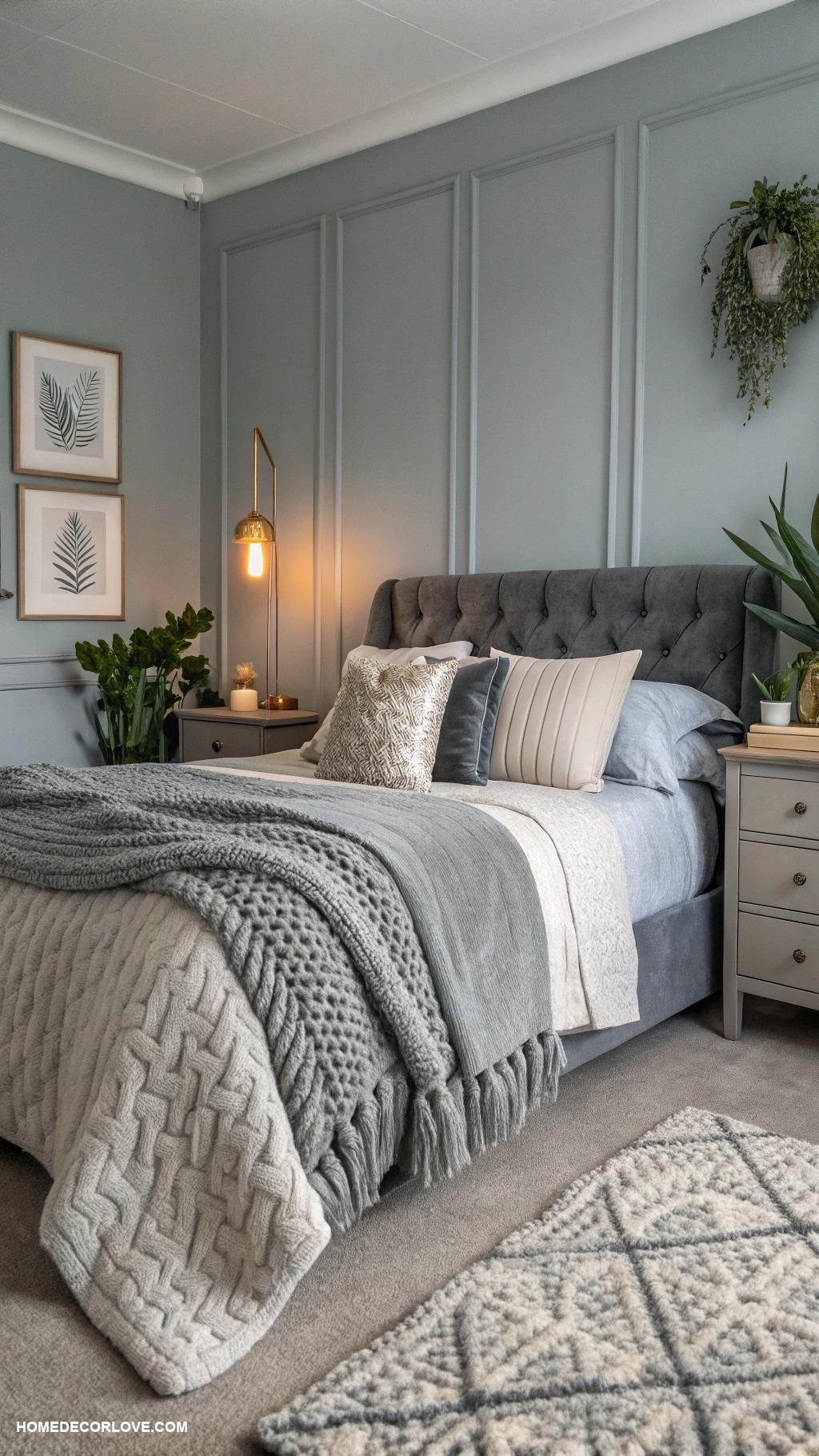 grey bedroom ideas Mixed grey textiles for cozy feel