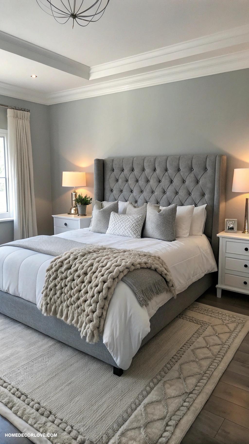 grey bedroom ideas Soft grey walls with white bedding