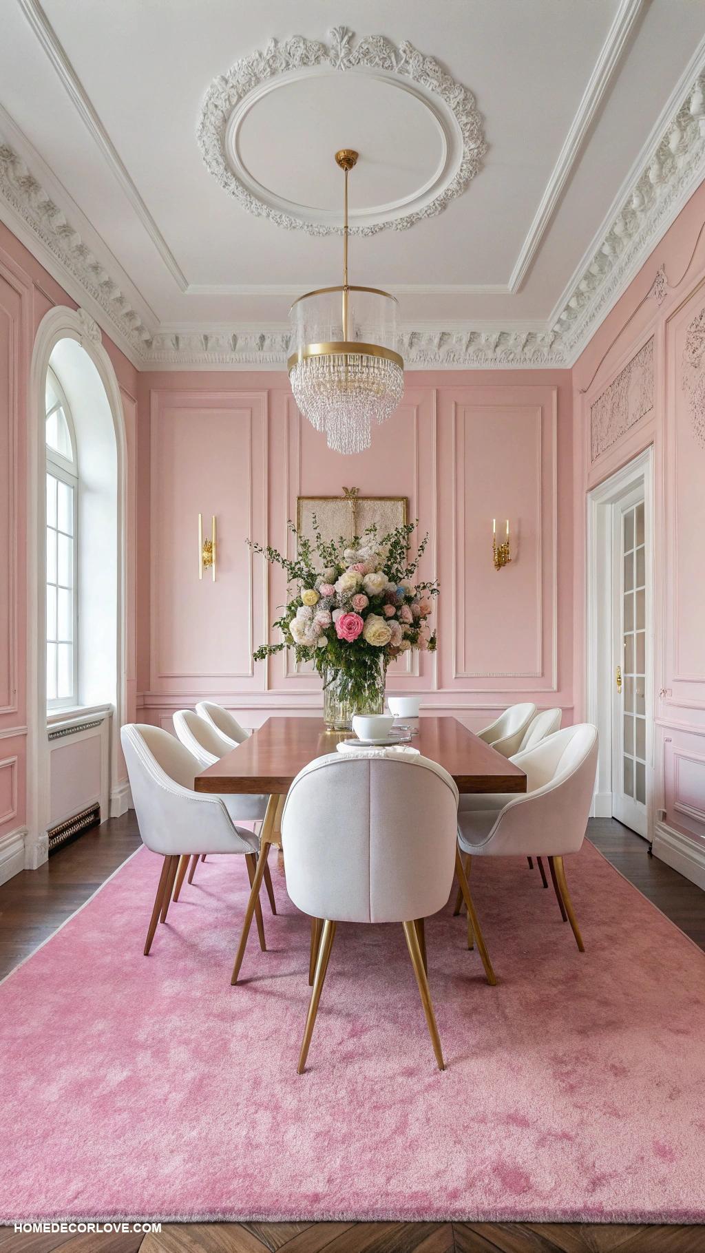 pink dining room ideas Pink area rug to define the space