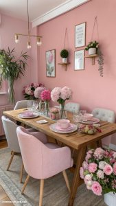 pink dining room ideas Potted pink flowers for a fresh feel