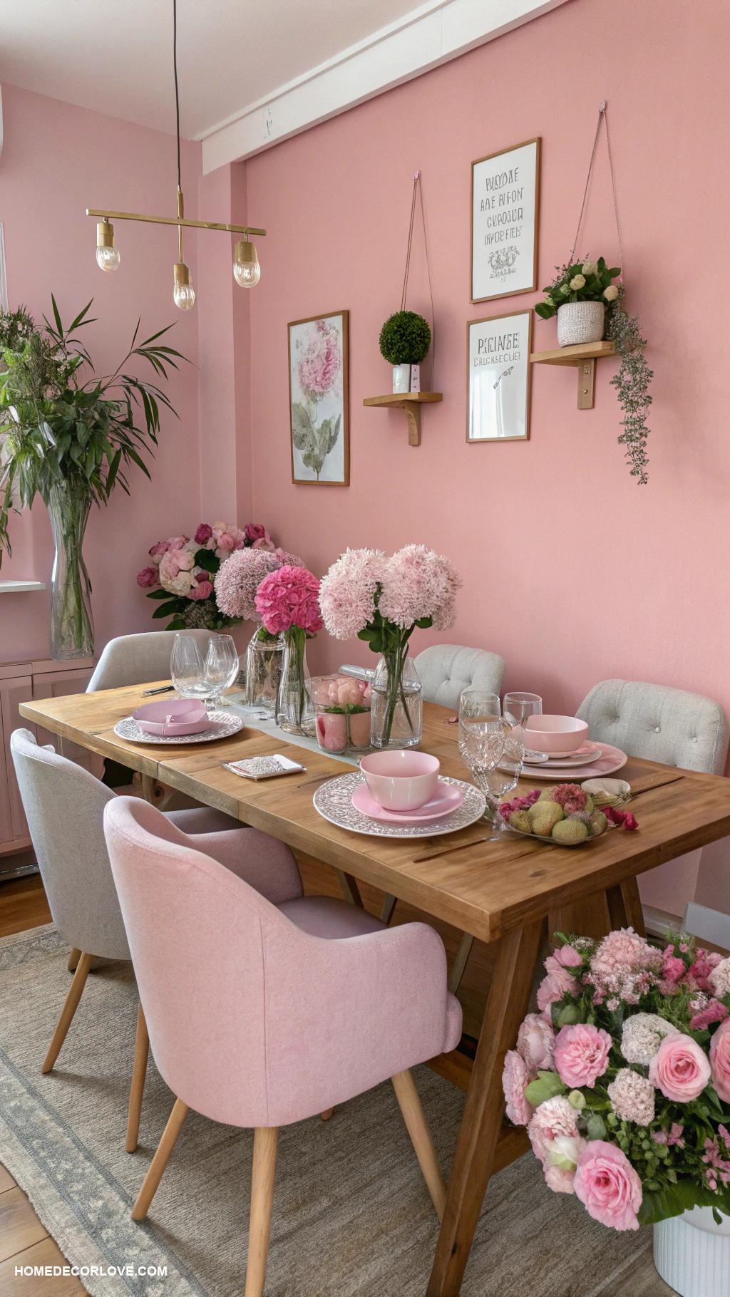 pink dining room ideas Potted pink flowers for a fresh feel