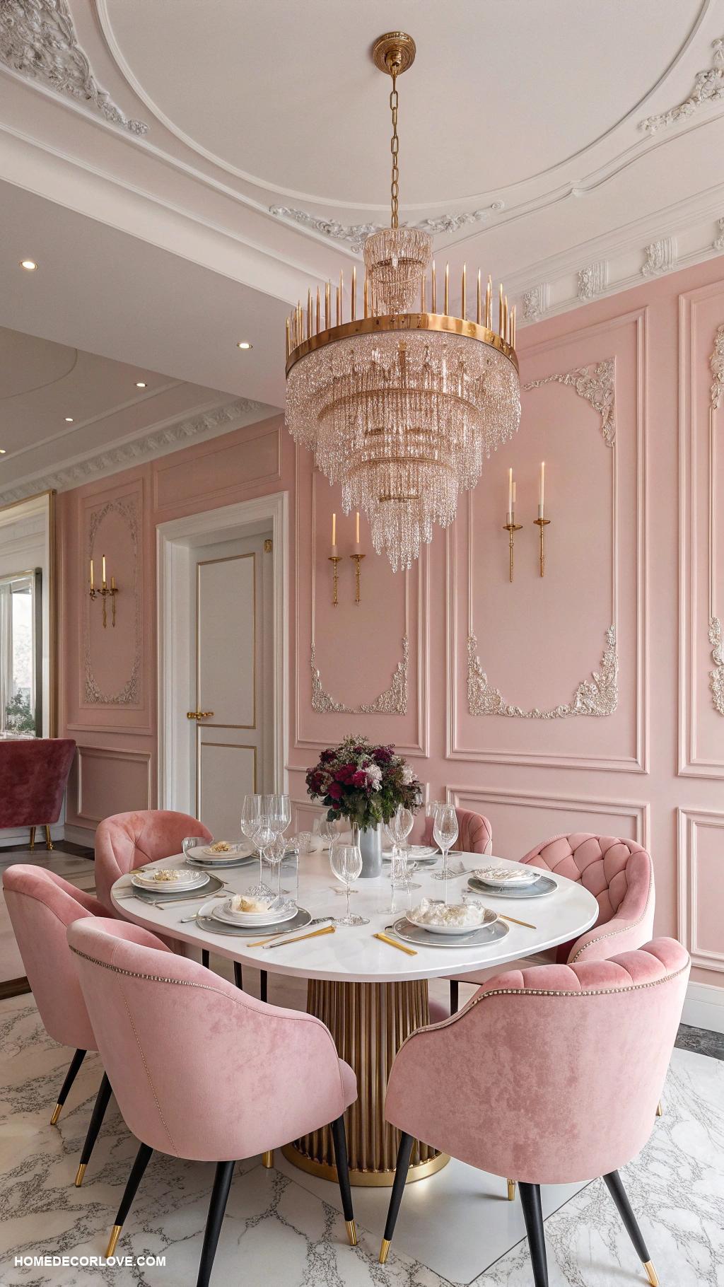 pink dining room ideas Rose gold light fixtures for elegance