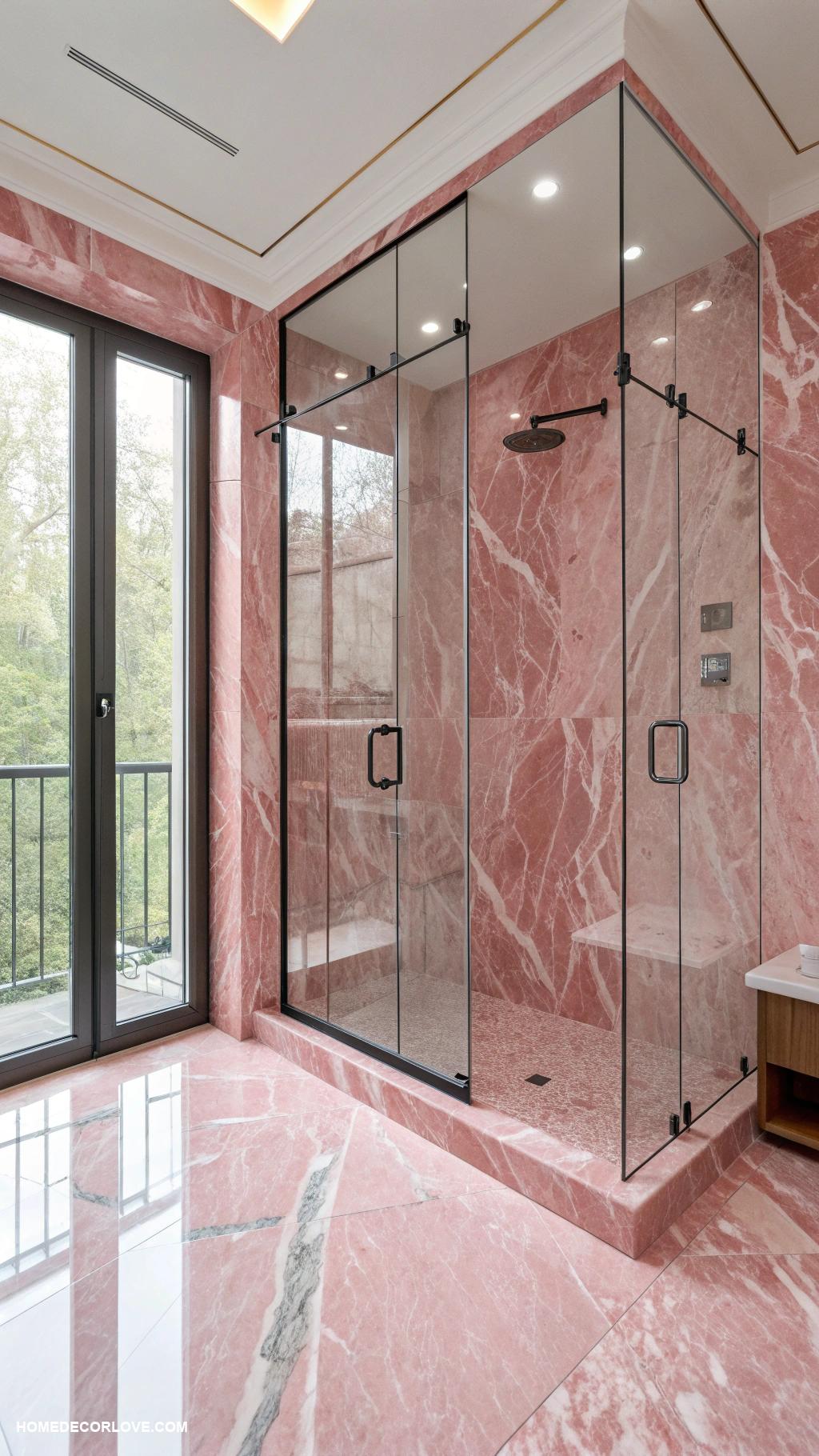 pink marble bathroom ideas Pink marble shower with glass doors