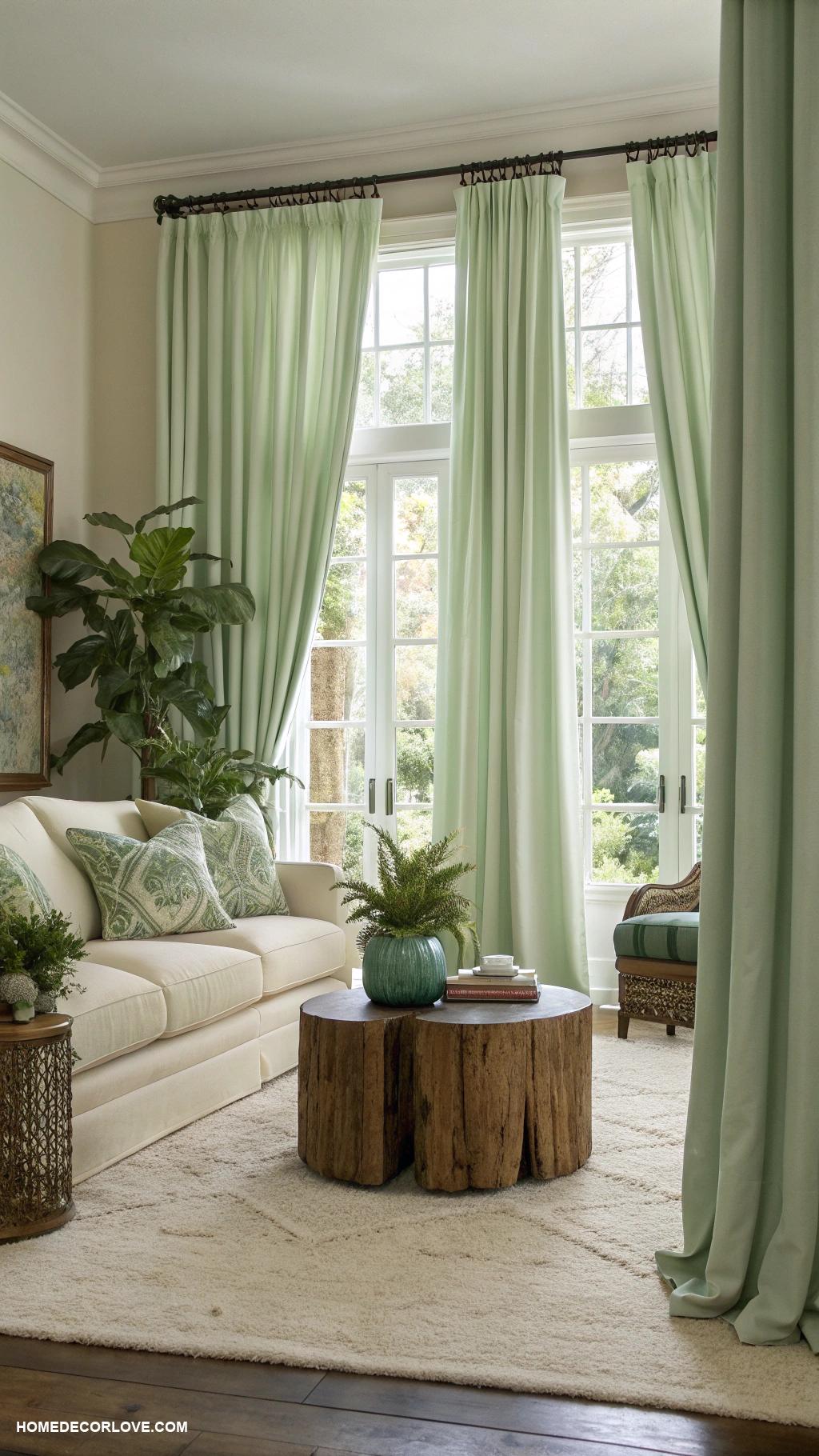 sage green and cream living room ideas Sage green curtains paired with cream drapes