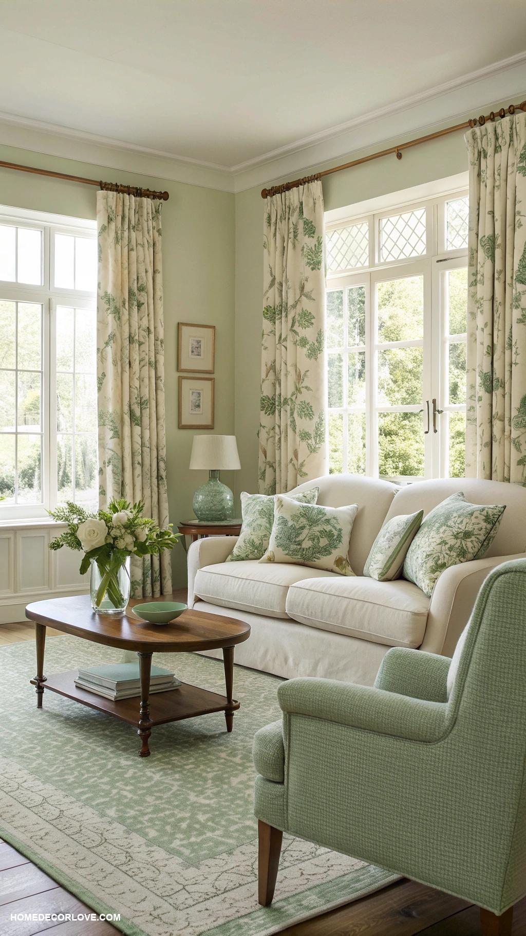 sage green and cream living room ideas Sage green floral prints on cream walls