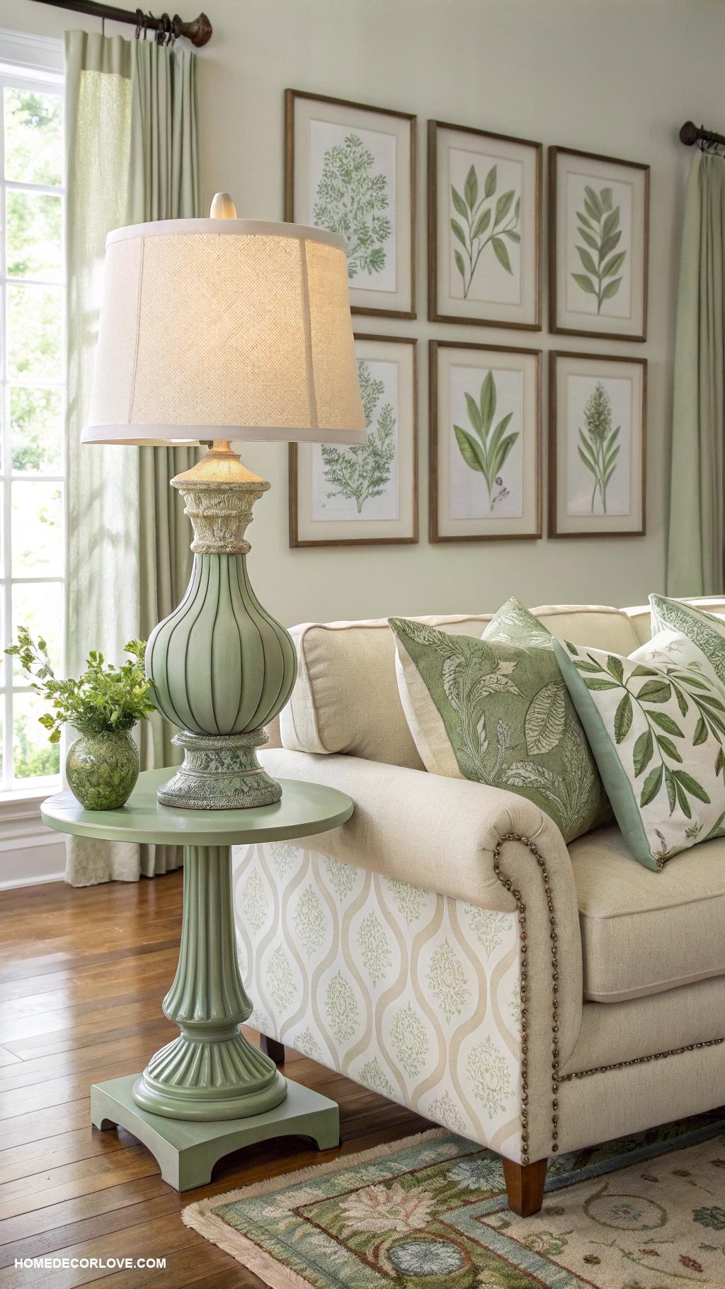 sage green and cream living room ideas Sage green lamp with cream shade