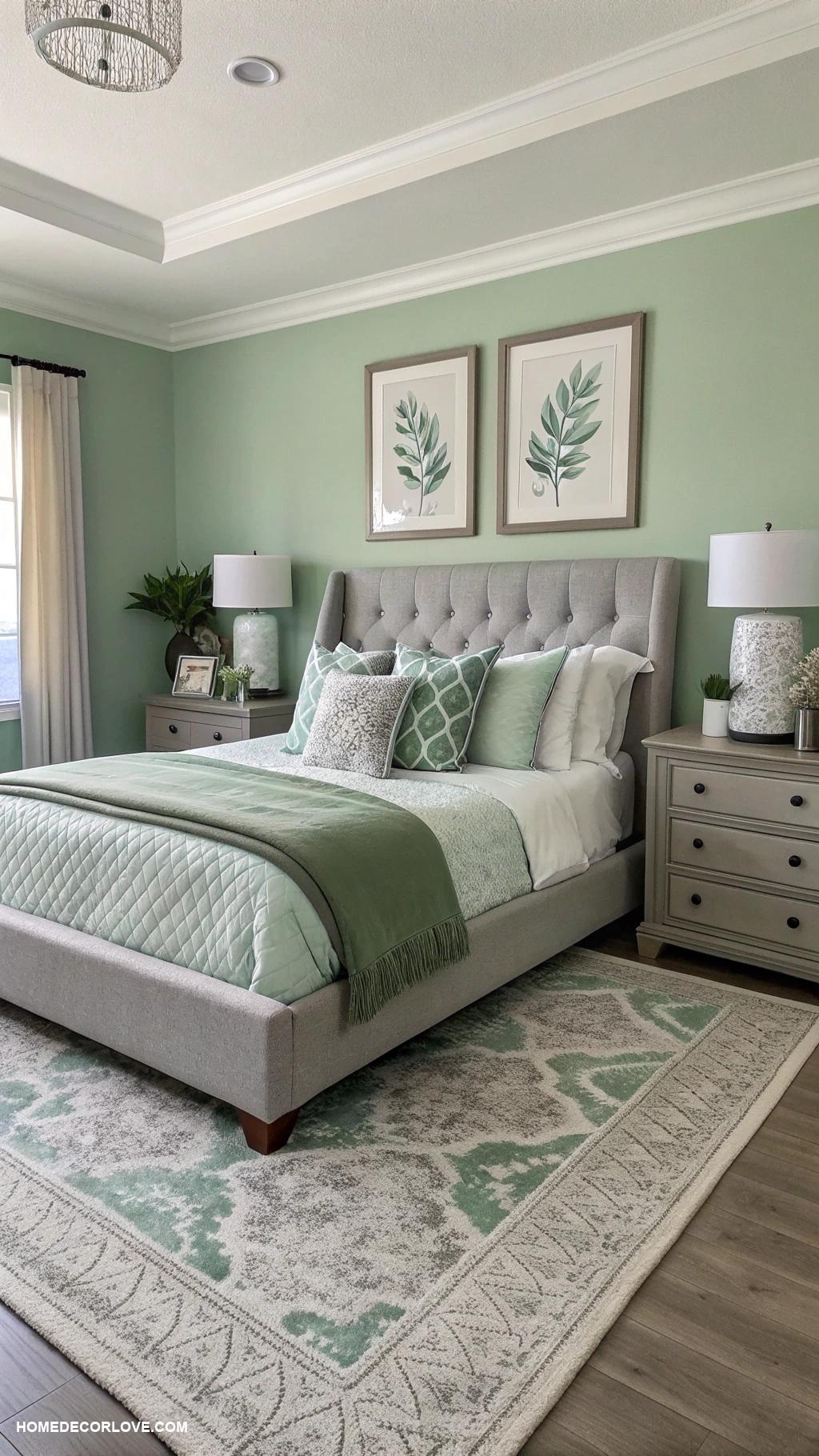 sage green and grey bedroom ideas Mix grey furniture with sage green accessories