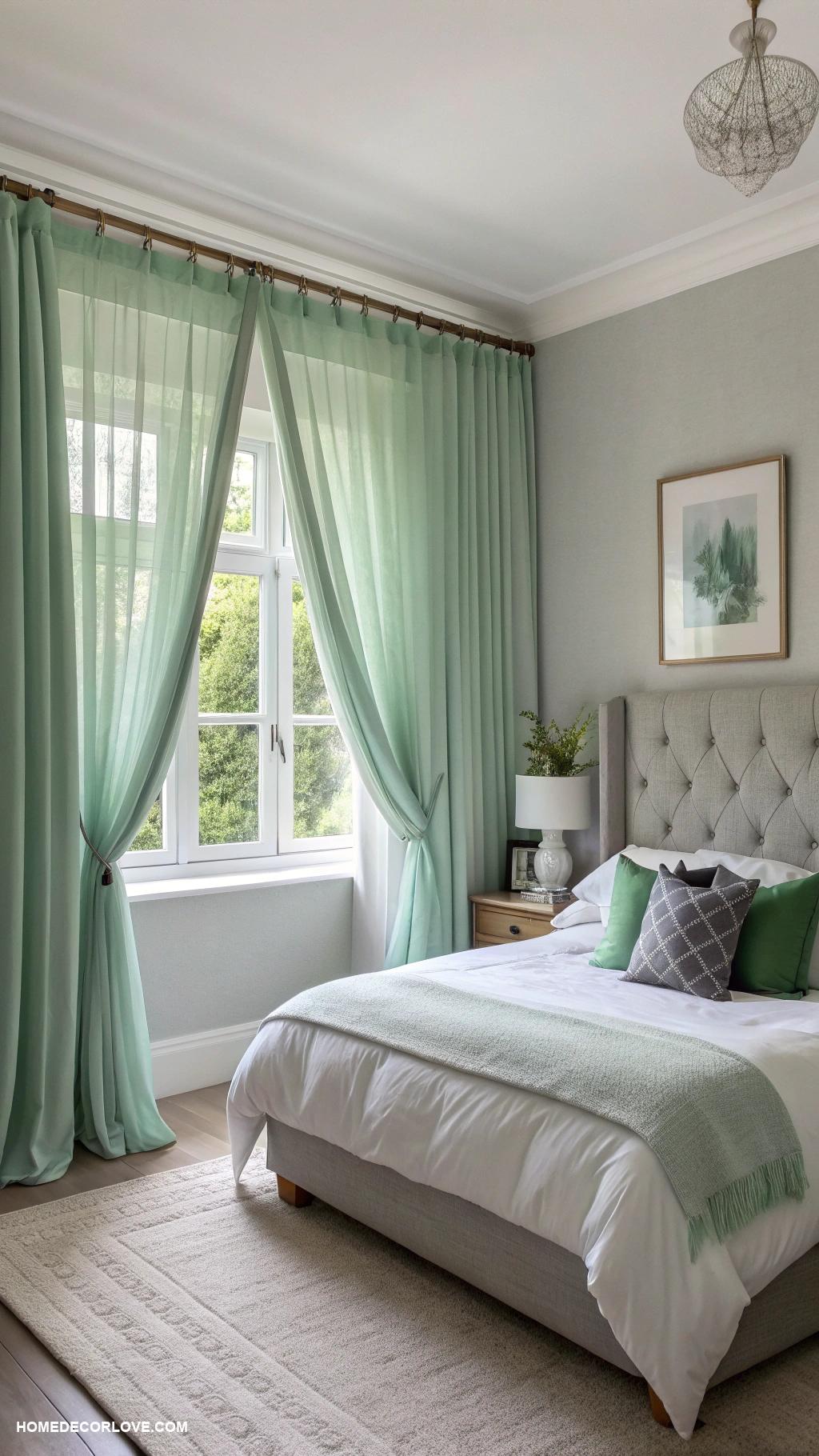 sage green and grey bedroom ideas Sage green curtains against grey walls