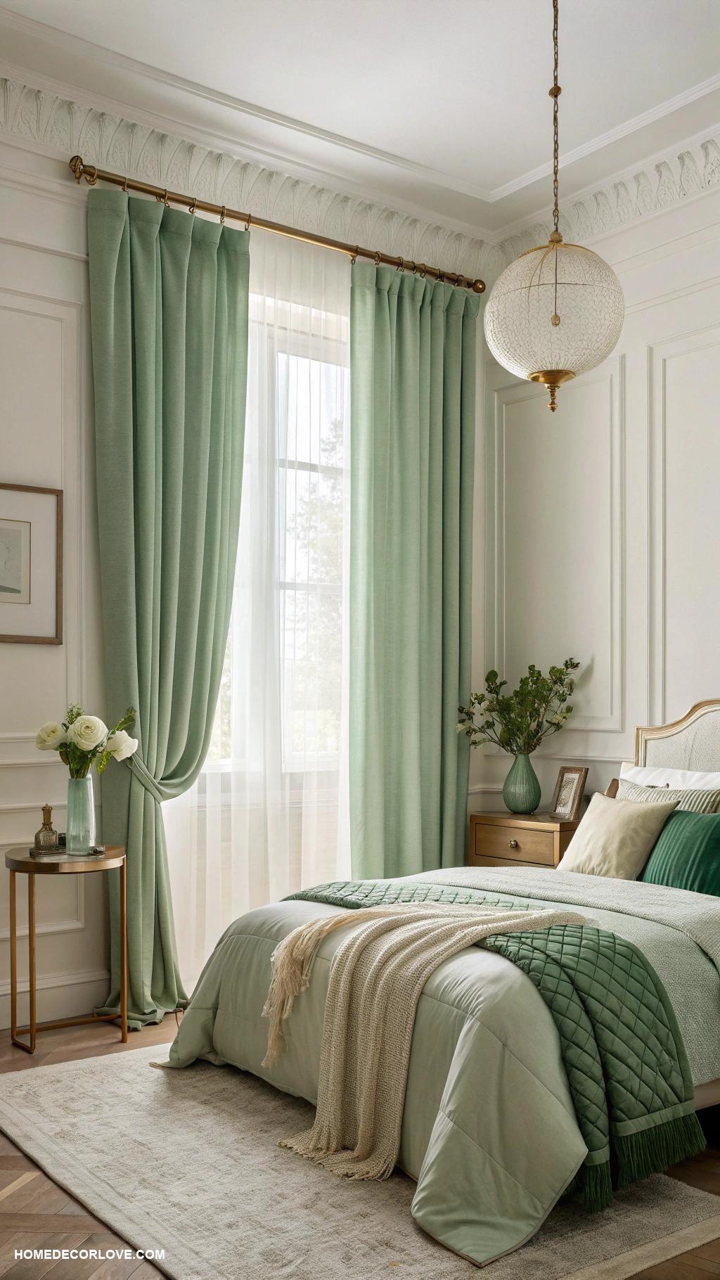 sage green bedroom Sage green curtains for soft light filtering