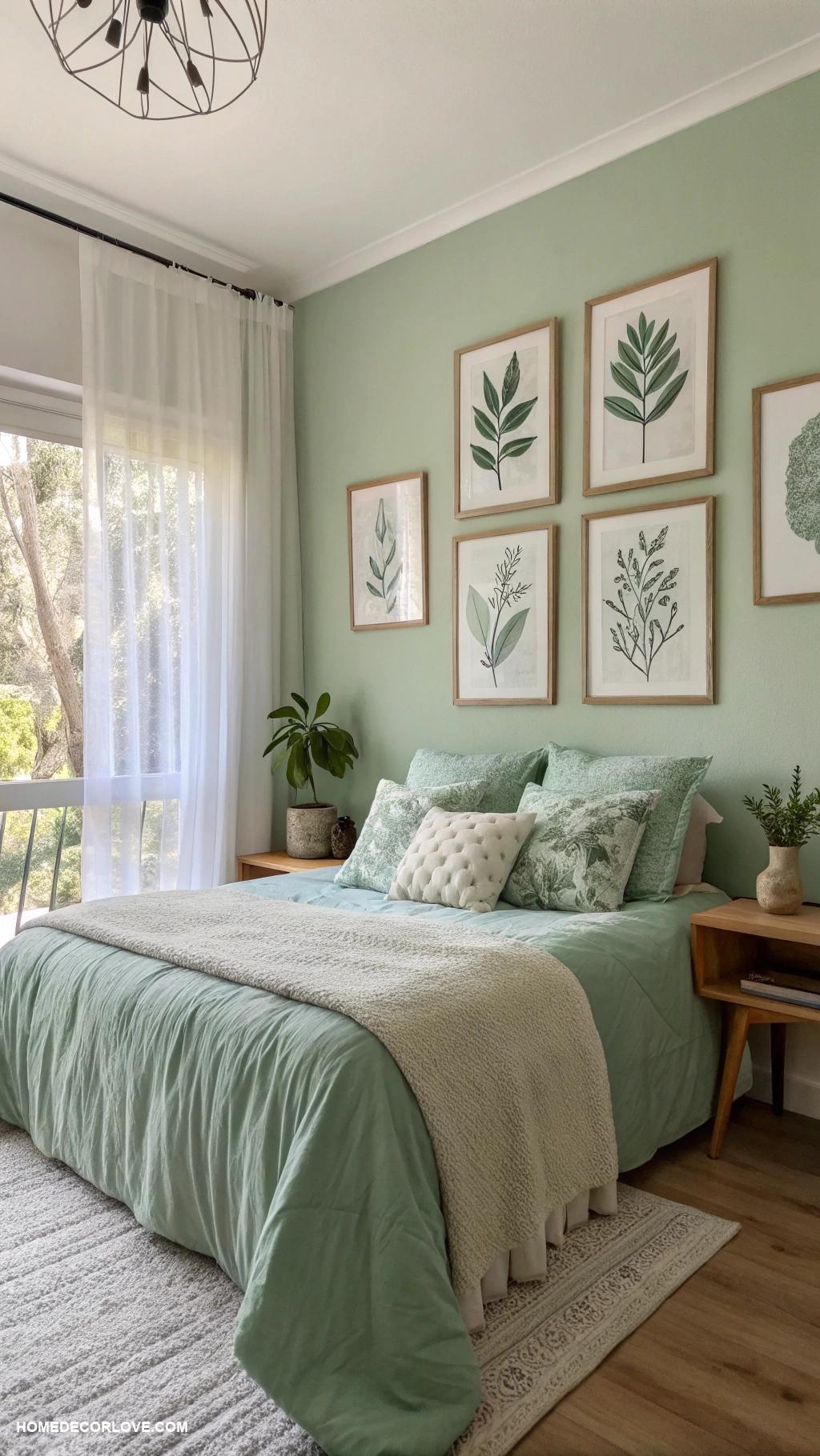 sage green bedroom Sage wall art for a calming effect