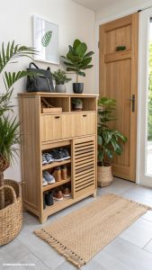 shoe cabinet entryway ideas Bamboo cabinet for eco friendly appeal
