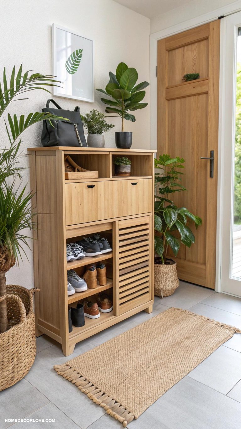 shoe cabinet entryway ideas Bamboo cabinet for eco friendly appeal