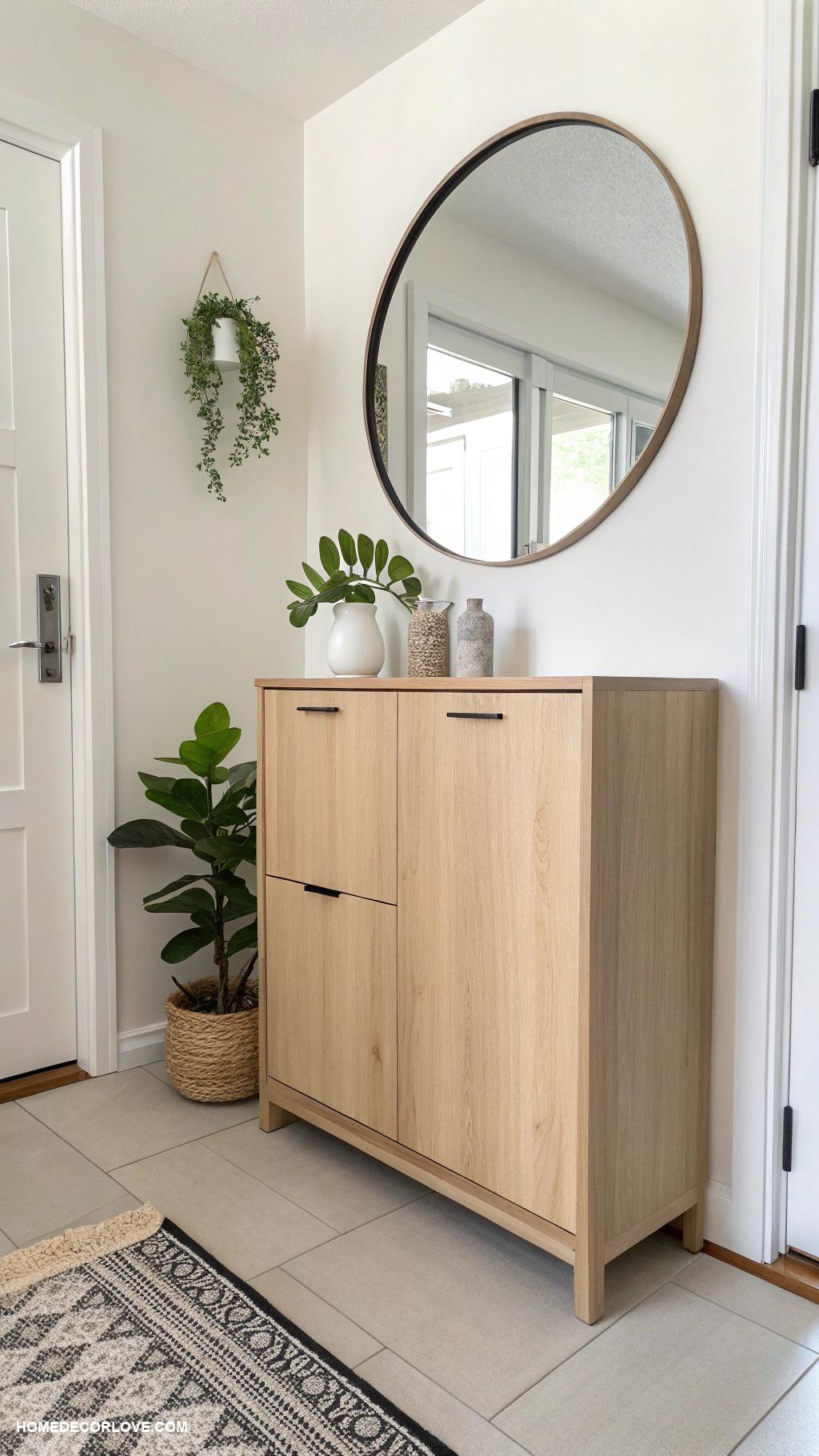 shoe cabinet entryway ideas Minimalist wooden cabinet with sleek lines