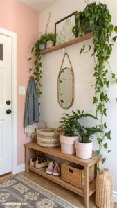 tiny entryway Add a wall mounted shelf for plants