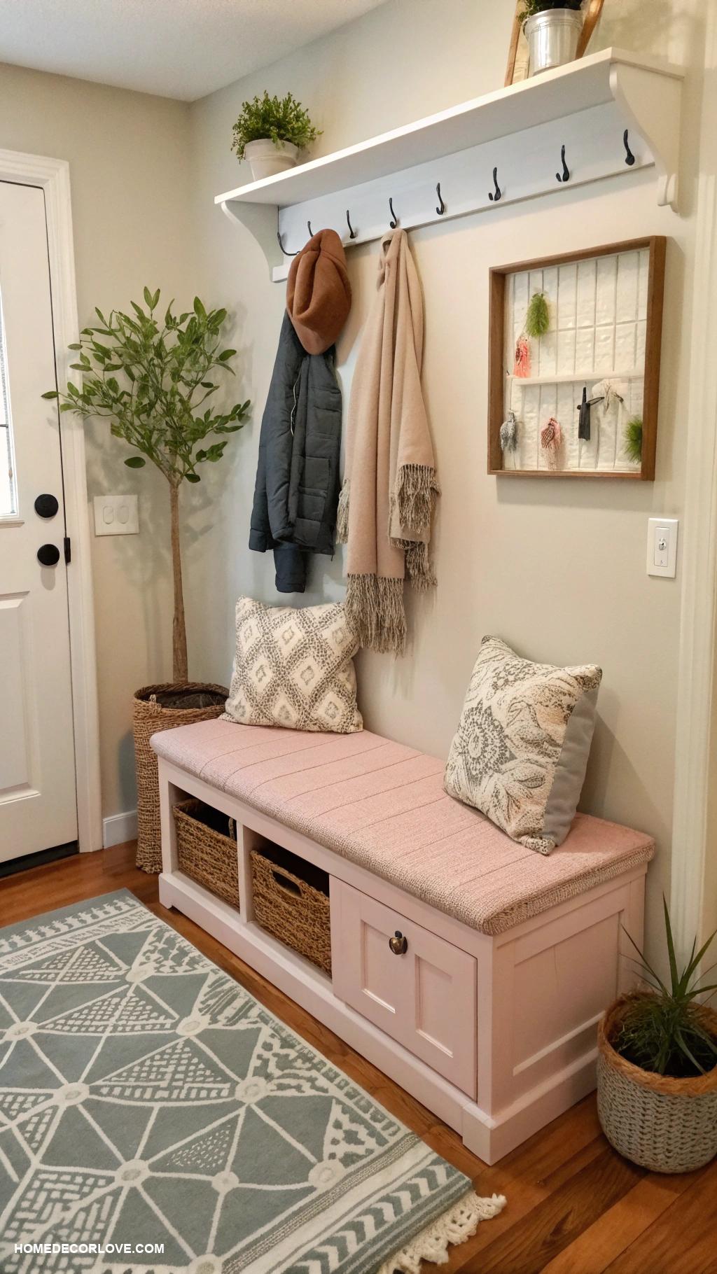 tiny entryway Incorporate a small bench with storage