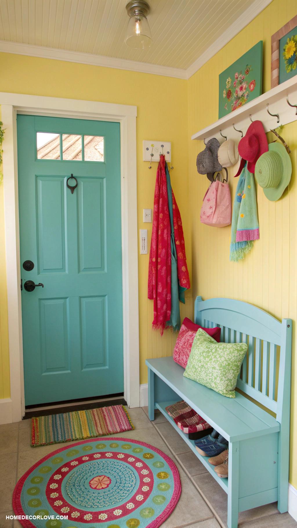 tiny entryway Use vibrant colors for a cheerful look
